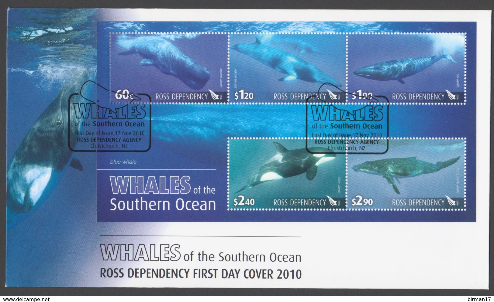 ROSS DEPENDENCY 2010 FDC Whales Of The Southern Ocean Minisheet - FDC