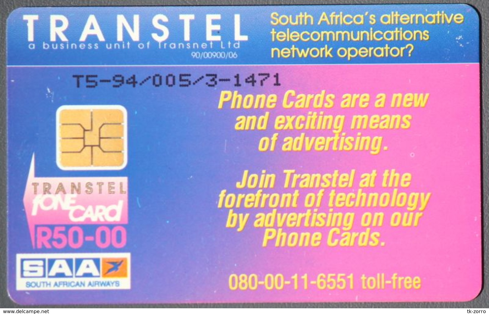 Südafrica Phonecard: Transtel Krüger 50 R - Afrique Du Sud