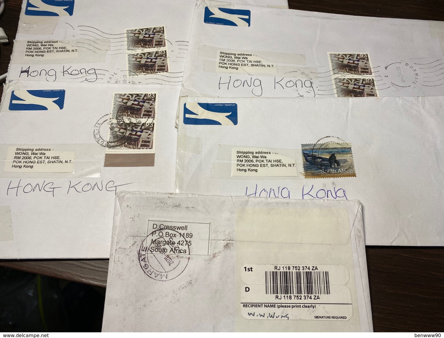 Lot Of 5 SOUTH AFRICA Stamped Covers To Hong Kong - Covers & Documents