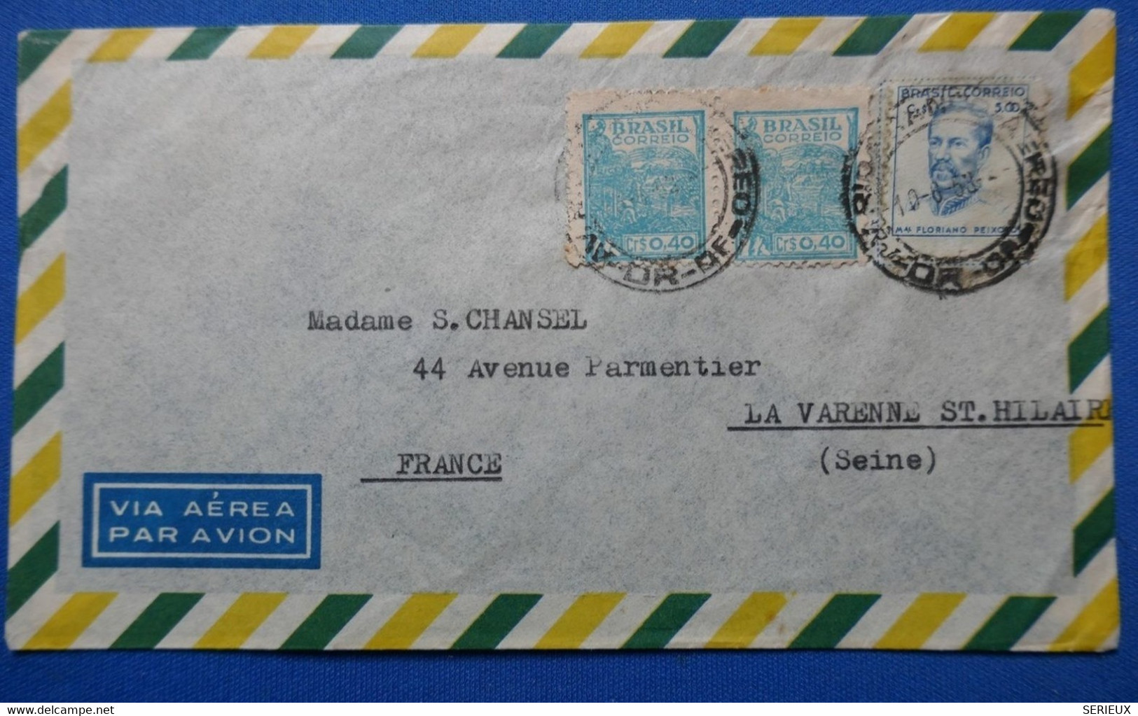 62 BRESIL 1953 LETTRE DE RIO A LA VARENNE ST HILAIRE PAR AVION+ AFFRANC. INTERESSANT - Lettres & Documents