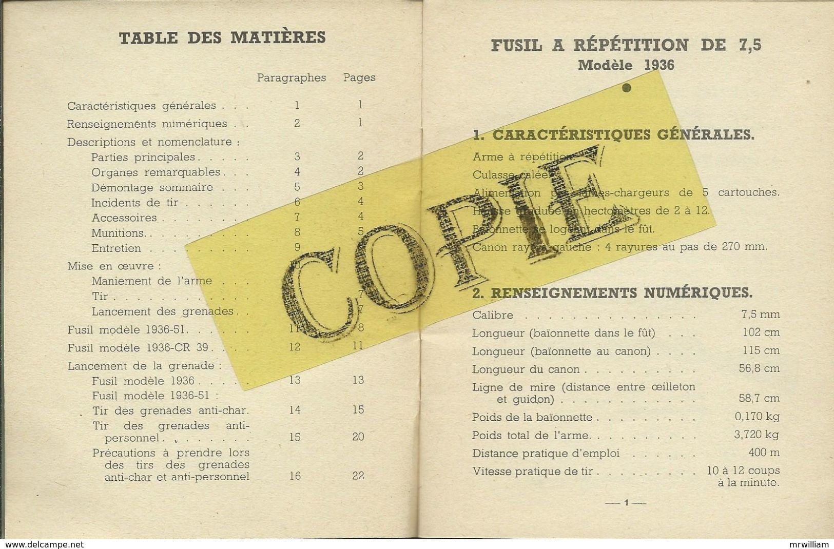 Livret: Guide Technique Sommaire - Fusils à Répétition De 7,5mm / Ministère De La Défense Nationale (1954) - French