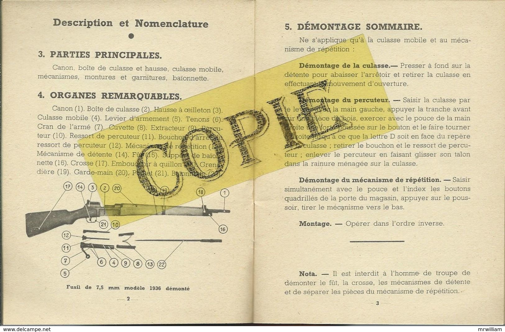 Livret: Guide Technique Sommaire - Fusils à Répétition de 7,5mm / Ministère de la Défense Nationale (1954)