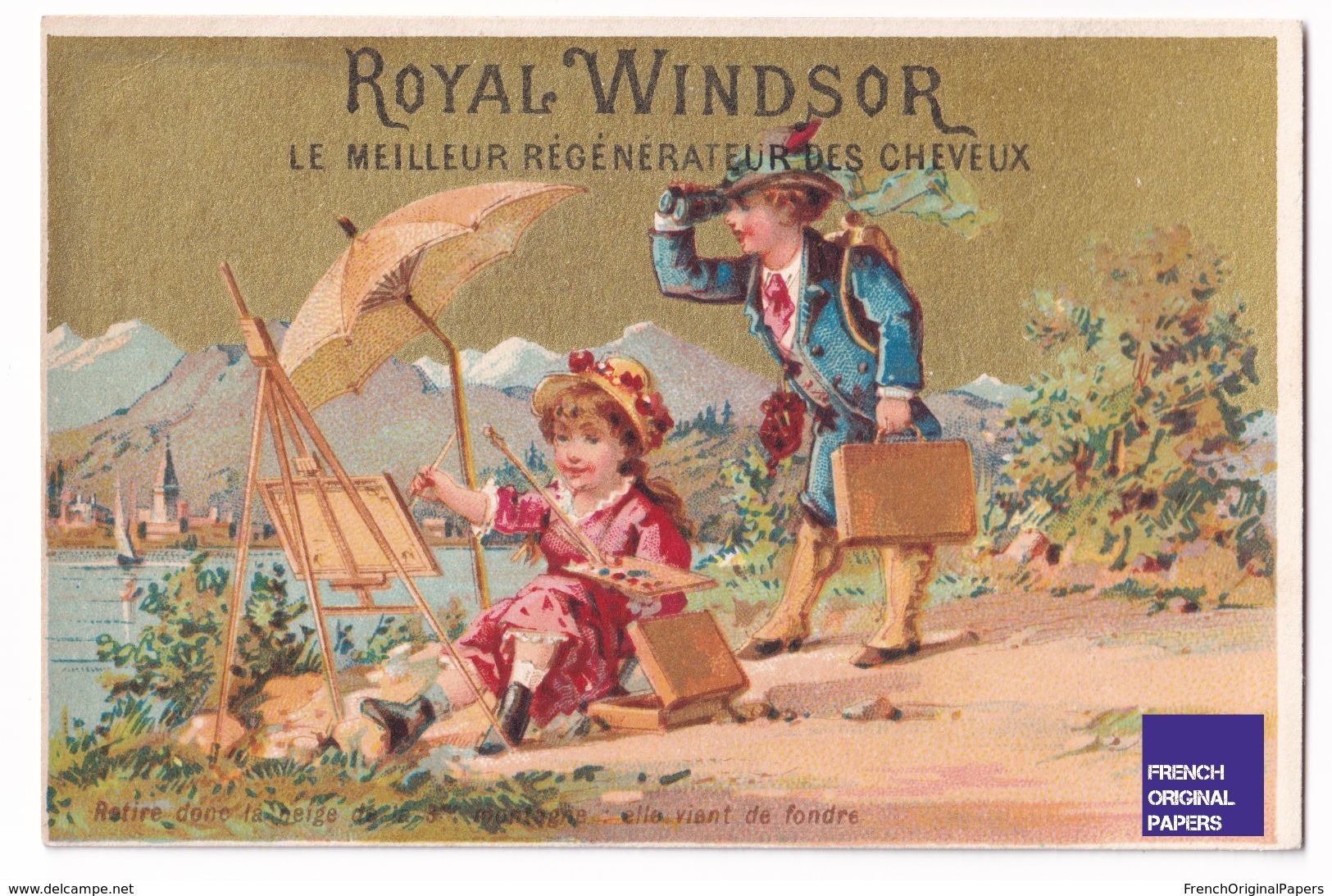 Jolie Chromo Dorée Royal Windsor Fille Robe Peintre Art Lac Montagne Peinture - Victorian Trade Card Girl Painter A38-49 - Other & Unclassified