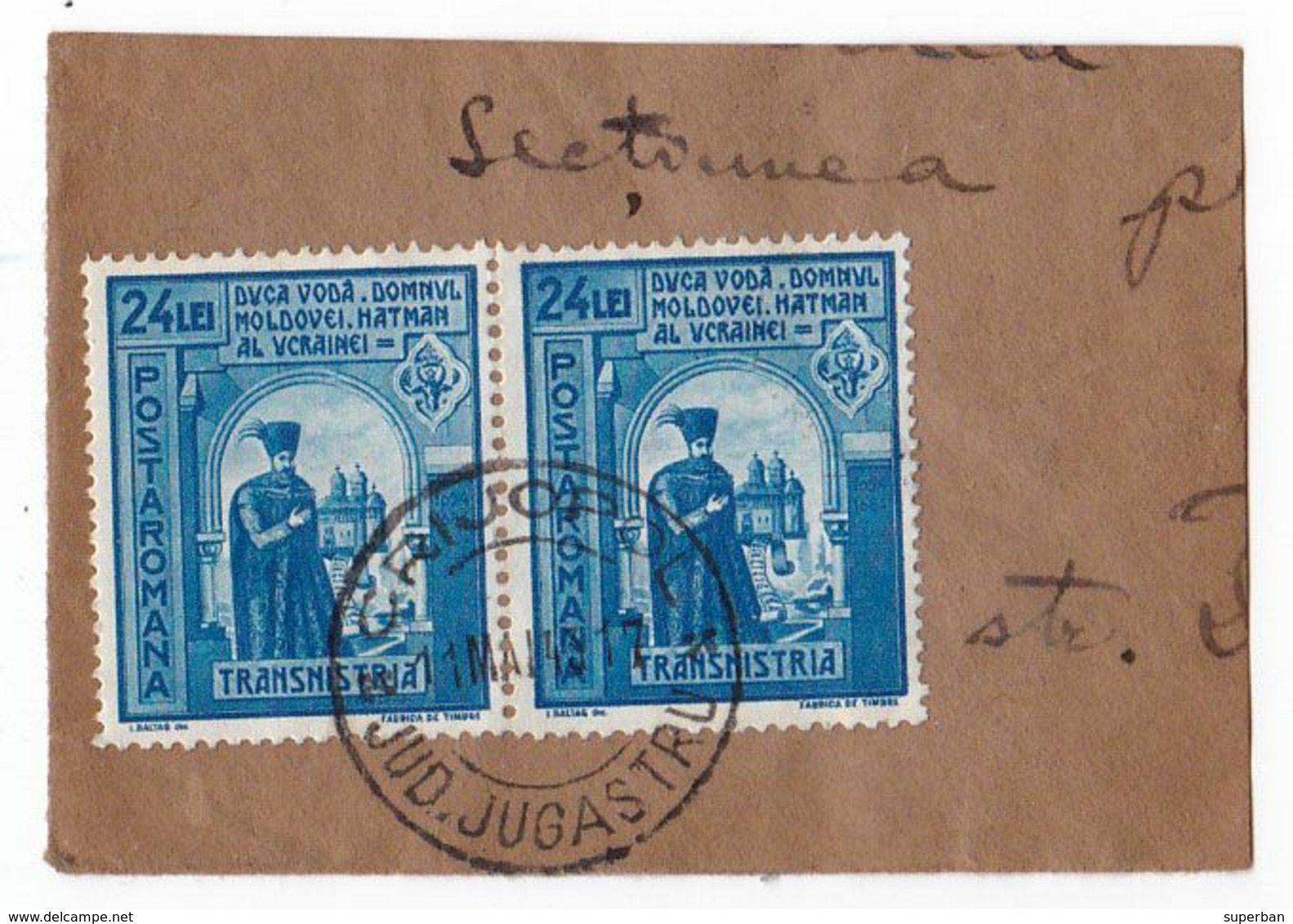 COVER FRAGMENT / FRAGMENT De LETTRE : ROMANIA - TRANSNISTRIA - CANCELLATION : CRIJOPOL / JUD. JUGASTRU - 1943 (af140) - Storia Postale Seconda Guerra Mondiale