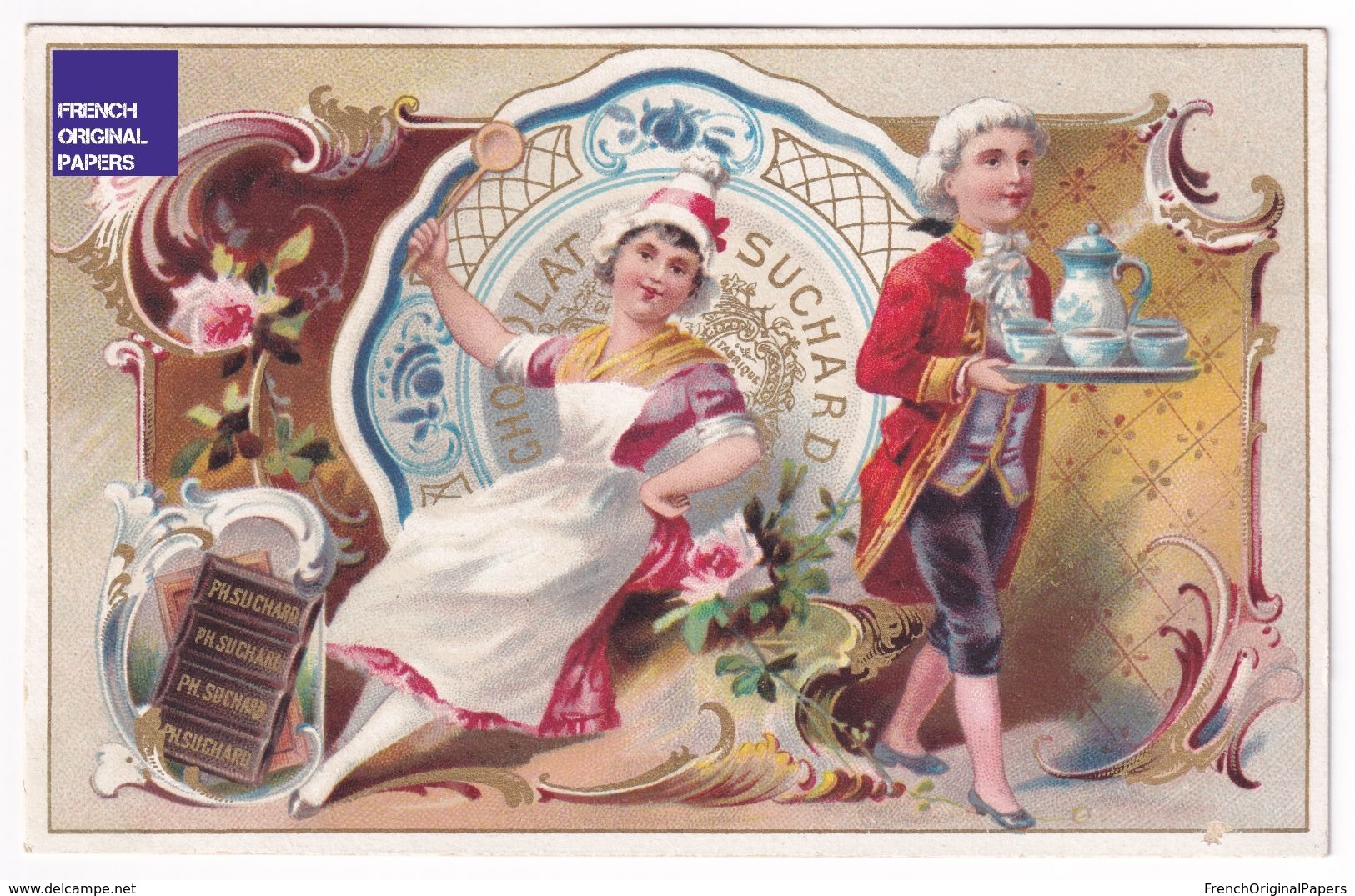 Jolie Chromo Chocolat Suchard - Scène Domestique Chaud Boisson - Victorian Trade Card Hot Chocolate Rose Flower A38-58 - Suchard