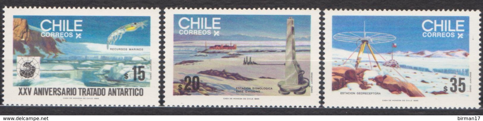 ANTARCTIQUE CHILI 1985 3 TP 25è Anniv. Traité Antarctique N° 699 à 701 Y&T Neuf ** Mnh - Altri & Non Classificati