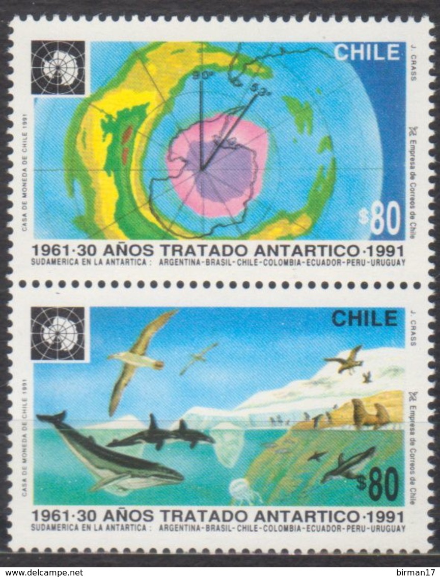 ANTARCTIQUE CHILI 1991 2 TP Se Tenant 30è Anniv. Traité Antarctique N° 1070 à 1071 Y&T Neuf ** Mnh - Otros & Sin Clasificación