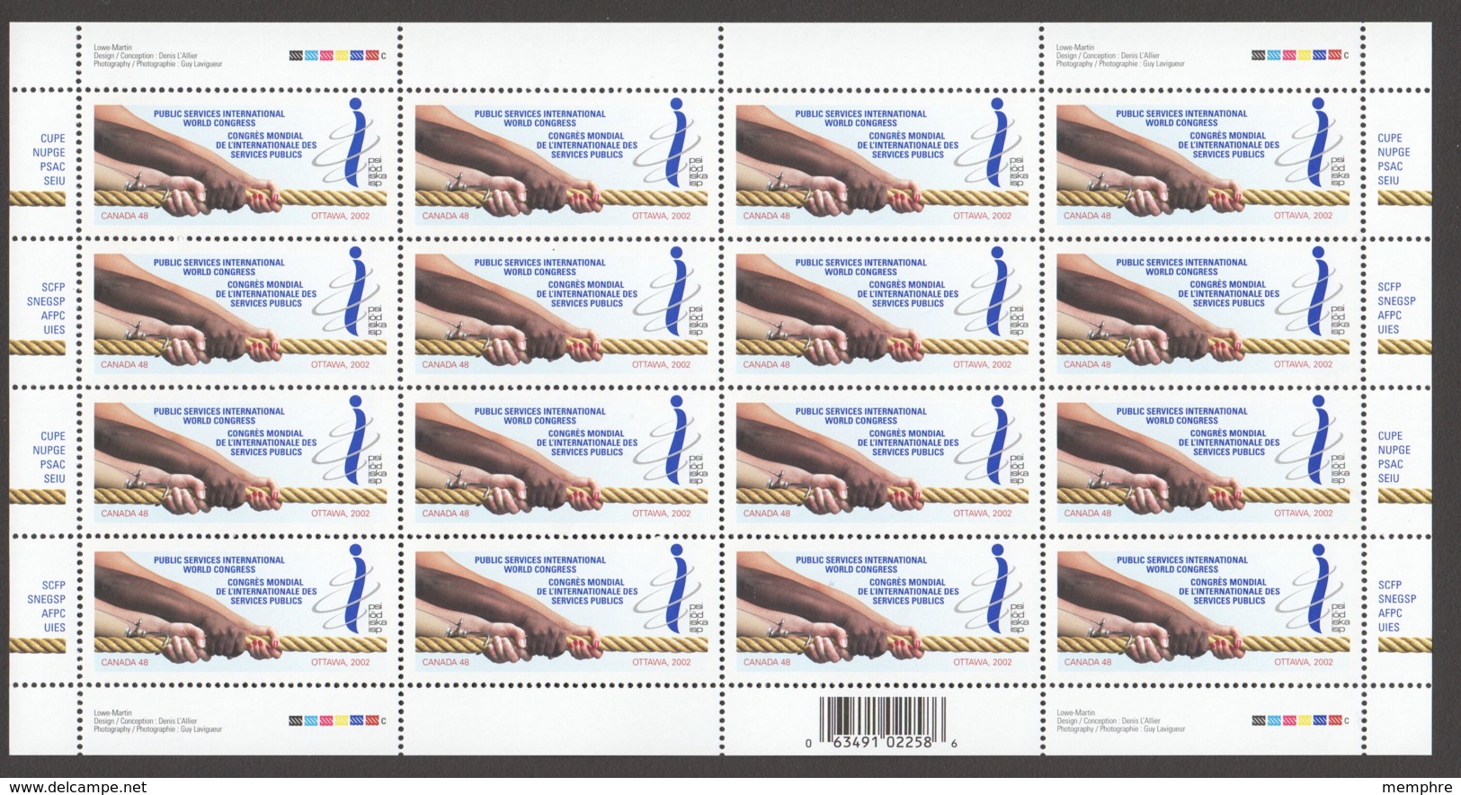 2002  Public Services Congress - Compete MNH Sheet Of 16   Sc 1958** - Feuilles Complètes Et Multiples