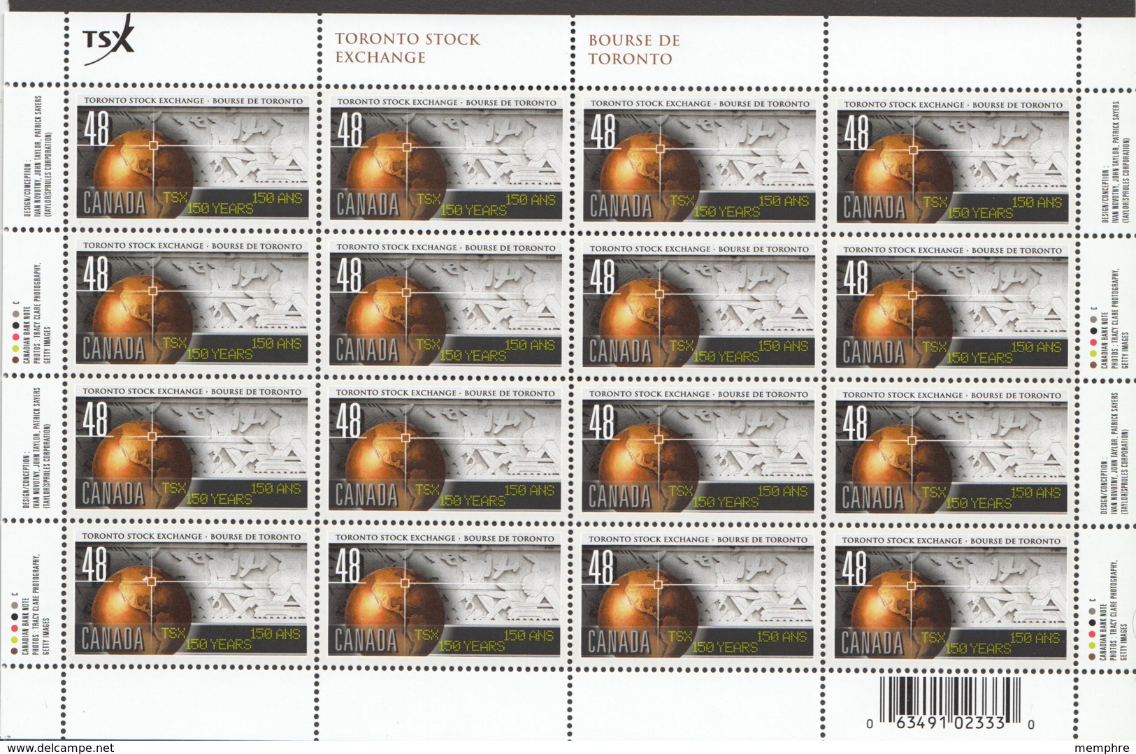 2002  Toronto Stock Exchange - Compete MNH Sheet Of 16   Sc 1962** - Hojas Completas