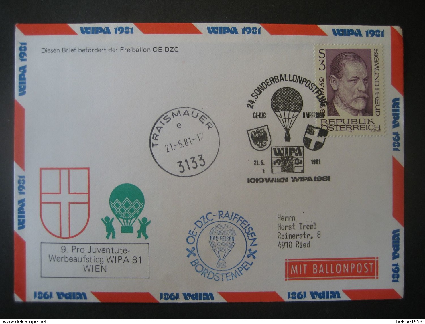 Österreich 1981- WIPA1981 24. Sonderballonpostflug Wien 21.5.1981 - Ballonpost