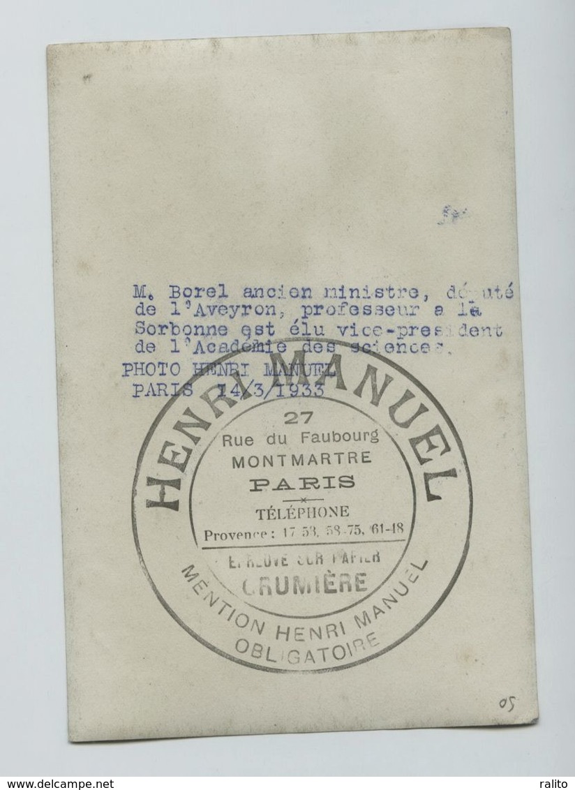 ÉMILE BOREL (1971-1956) 1933 Ministre Mathématicien Député Aveyron Photo Henri Manuel - Other & Unclassified