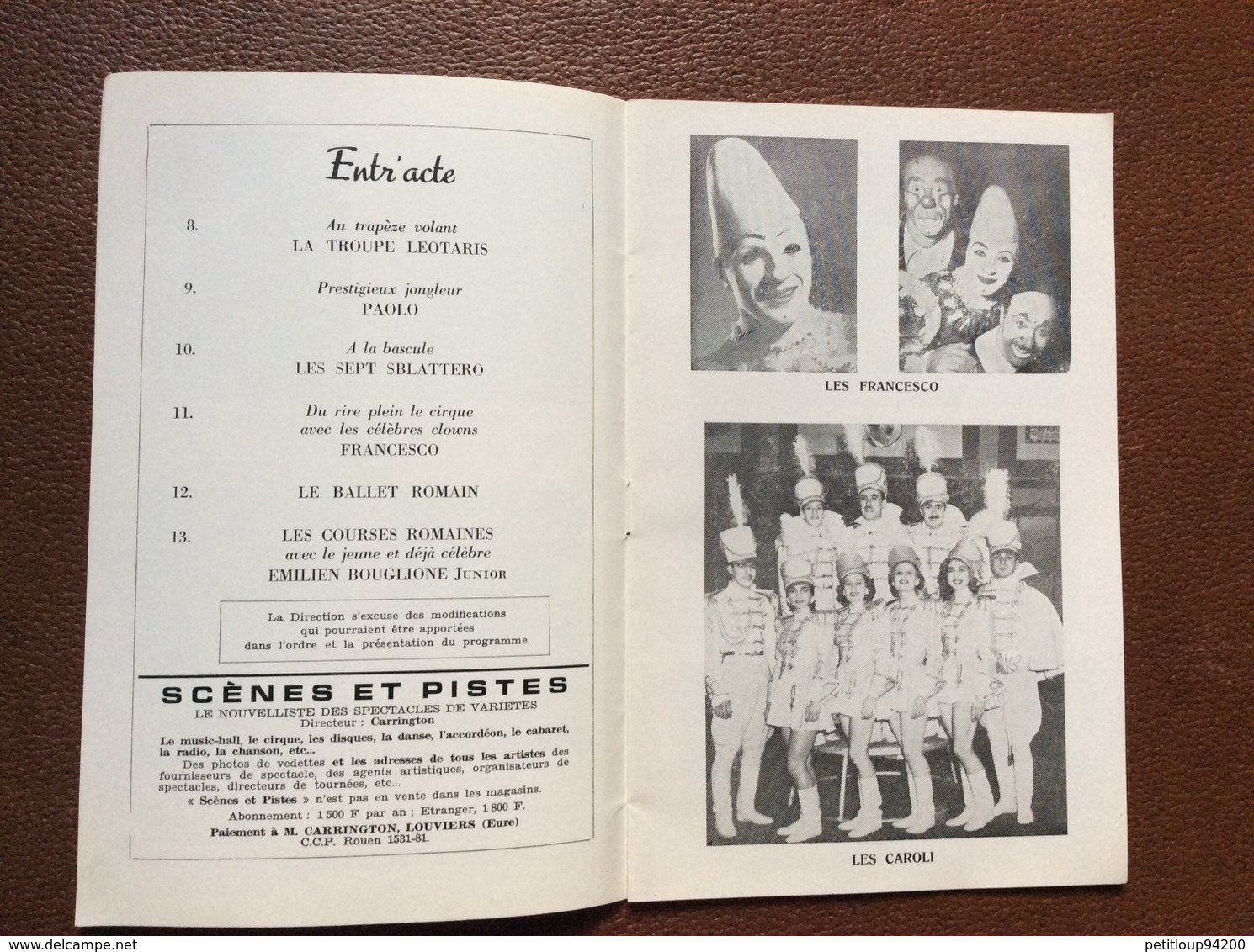 PROGRAMME BOUGLIONE  Cirque D’Hiver  SAISON 1959-1960 - Programme