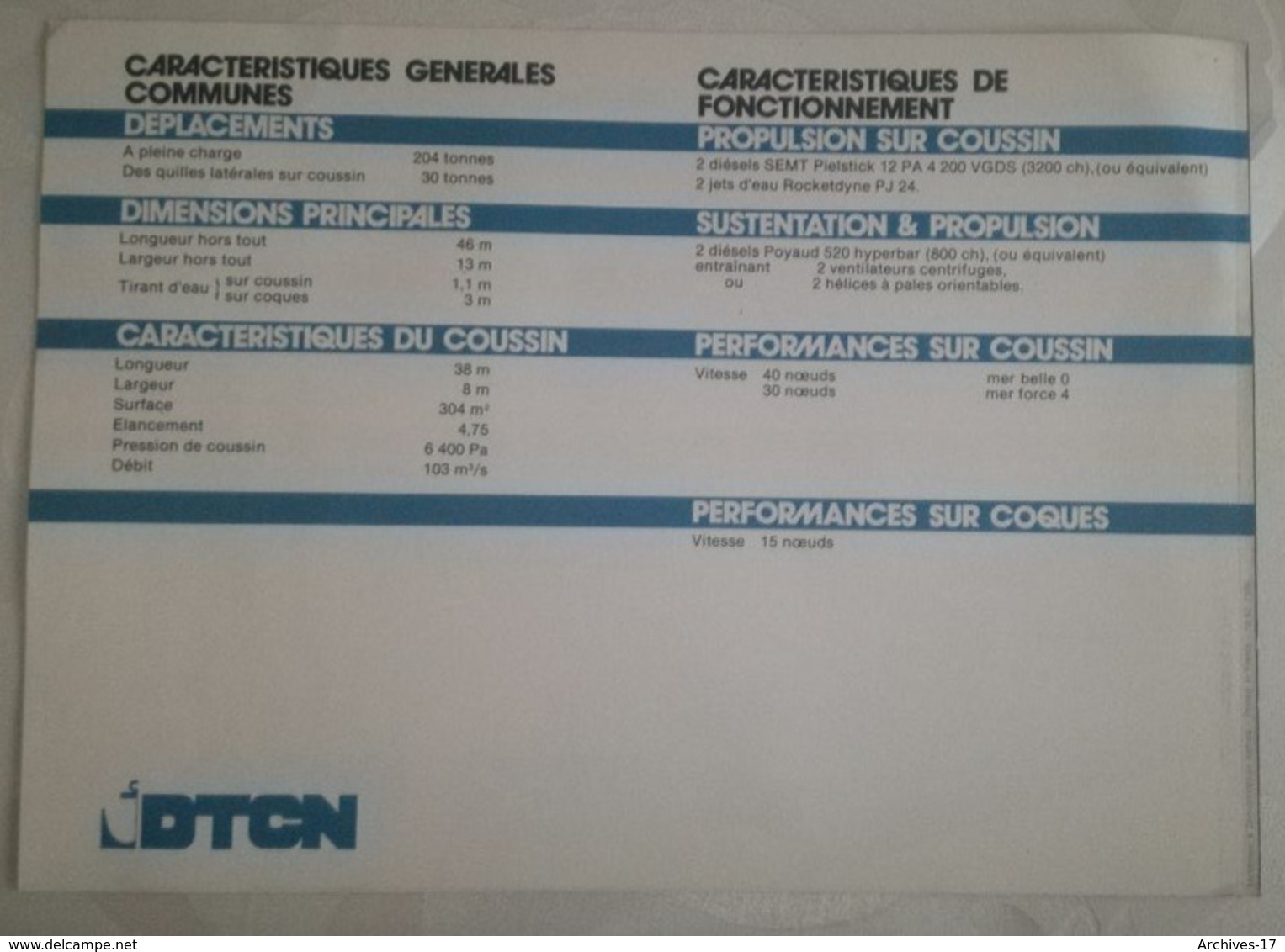 PLAQUETTE 1982 - NAVIRE A EFFET DE SURFACE DE 200 T - NES 200 - DTCN - MILITAIRE - Other & Unclassified