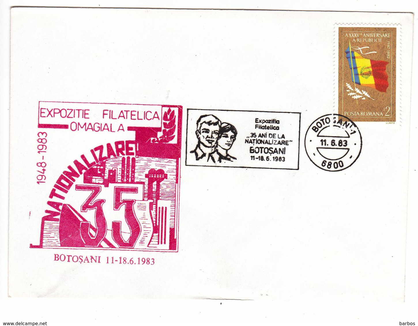 Romania  , Roumanie , 35 Years After Nationalization , 1983  , Coat  , Flag  , Special Cancell - Postmark Collection