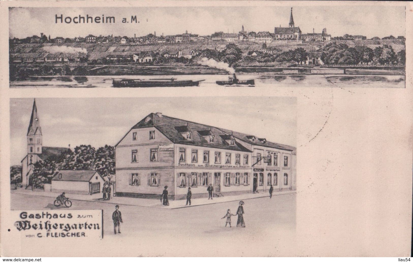 Hochheim A. M. Gastahaus Zum Weihergarten Von C. FLEICHER (1920, Cachet Militaire) - Hochheim A. Main