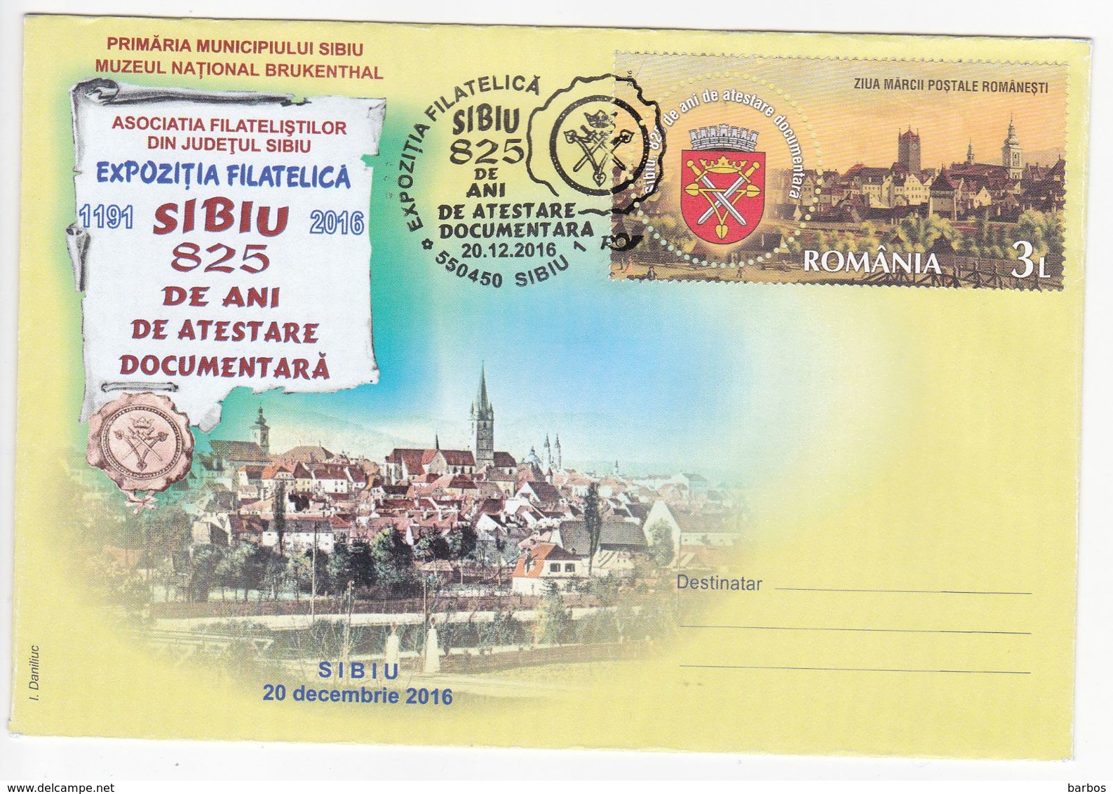 Roumanie , Romania  , 2016  ,  Philatelic Exhibition , Sibiu -825 Years , Special Cancell , Cover - Marcophilie