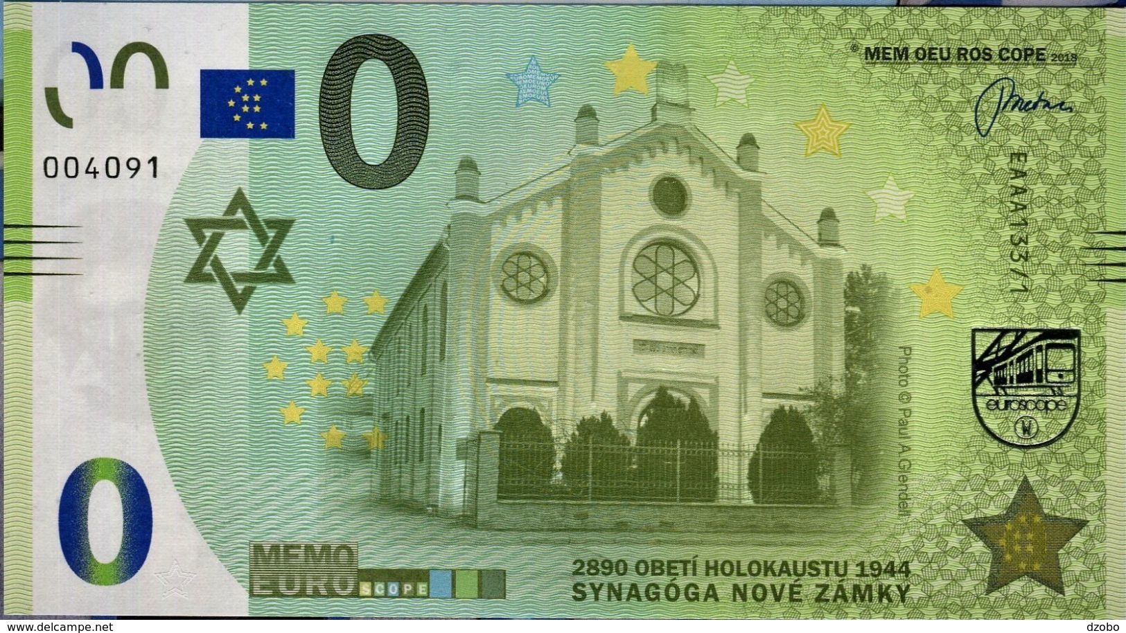 01 SLOVAKIA-Memo Euro NOVE ZAMKY-Ersekujvari Synagogue-Synagoge Judaica 500 Pcs FOLDER NEWS-Nouvelles UNC 2020 - Private Proofs / Unofficial