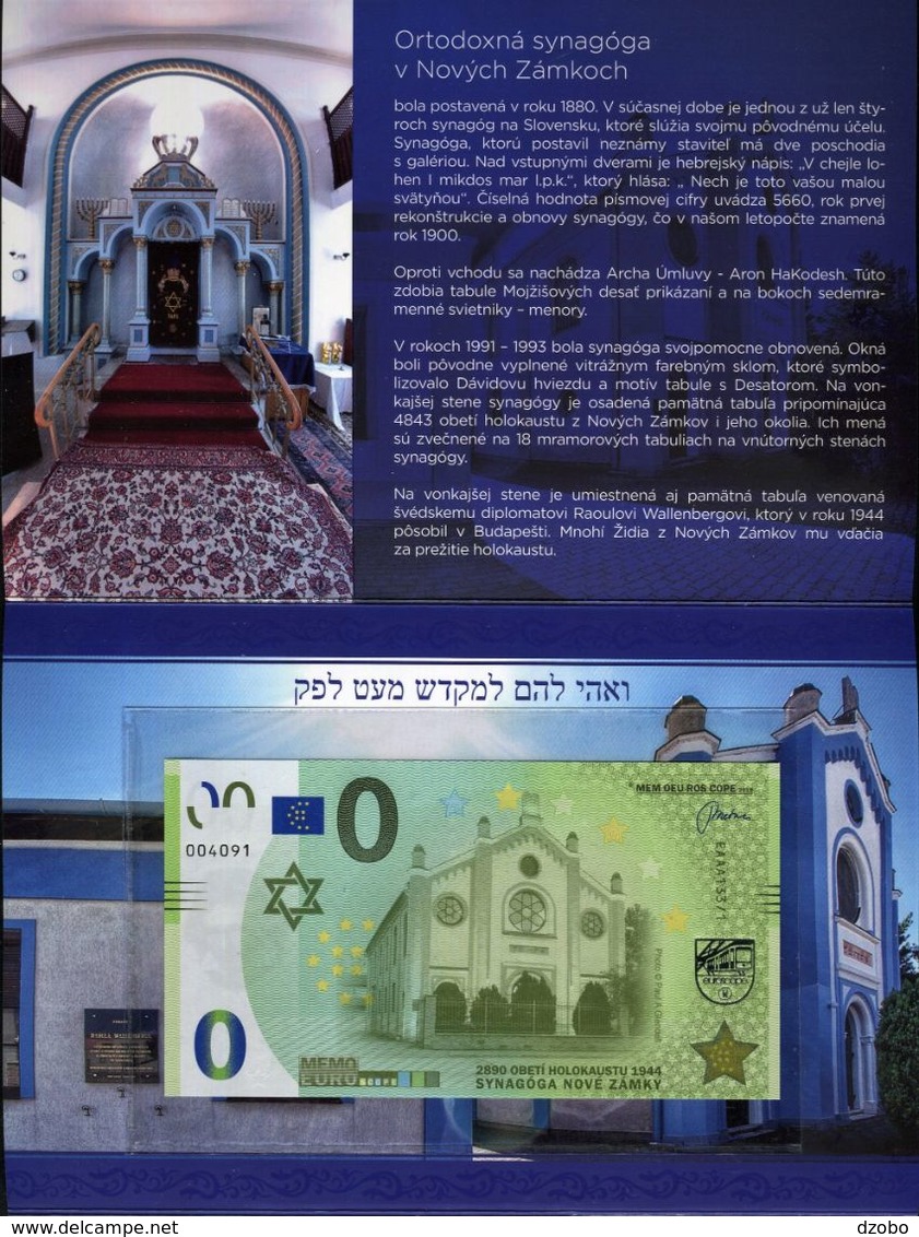 01 SLOVAKIA-Memo Euro NOVE ZAMKY-Ersekujvari Synagogue-Synagoge Judaica 500 Pcs FOLDER NEWS-Nouvelles UNC 2020 - Essais Privés / Non-officiels