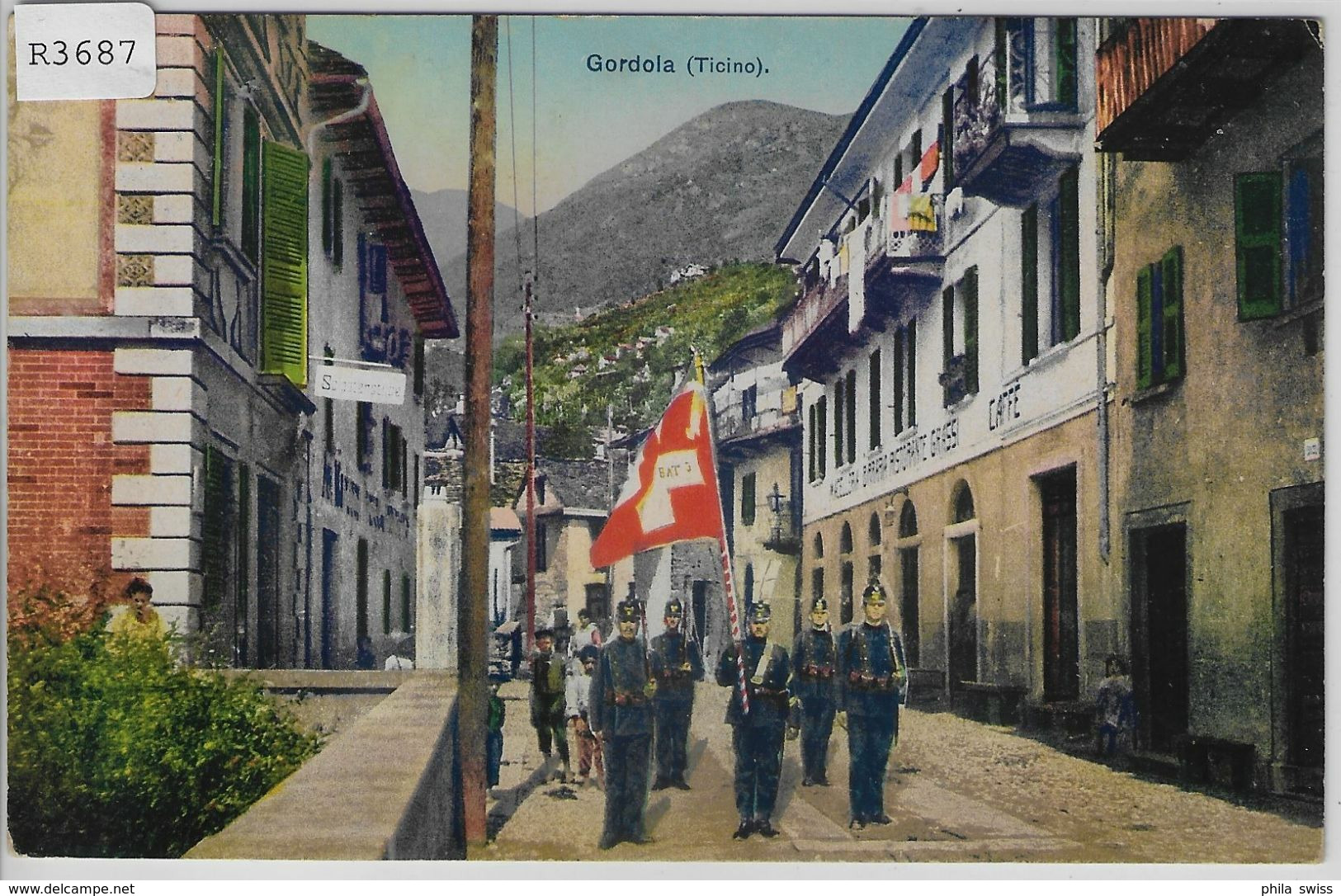 Gordola - Ristorante Cafe Grassi - Armee Suisse - Litho - Animee - Gordola