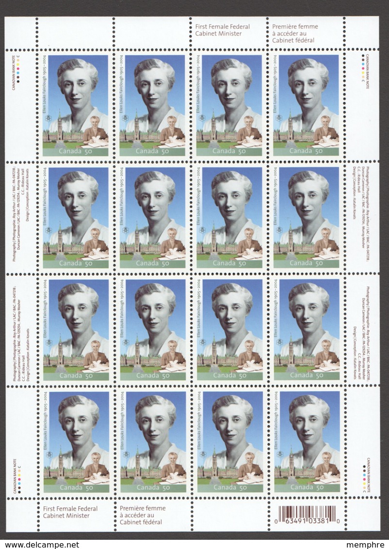 2005   Ellen Fairclough, First Woman Minister In Federal Cabinet  Complete MNH Sheet Of  16 Sc 2112 ** - Fogli Completi