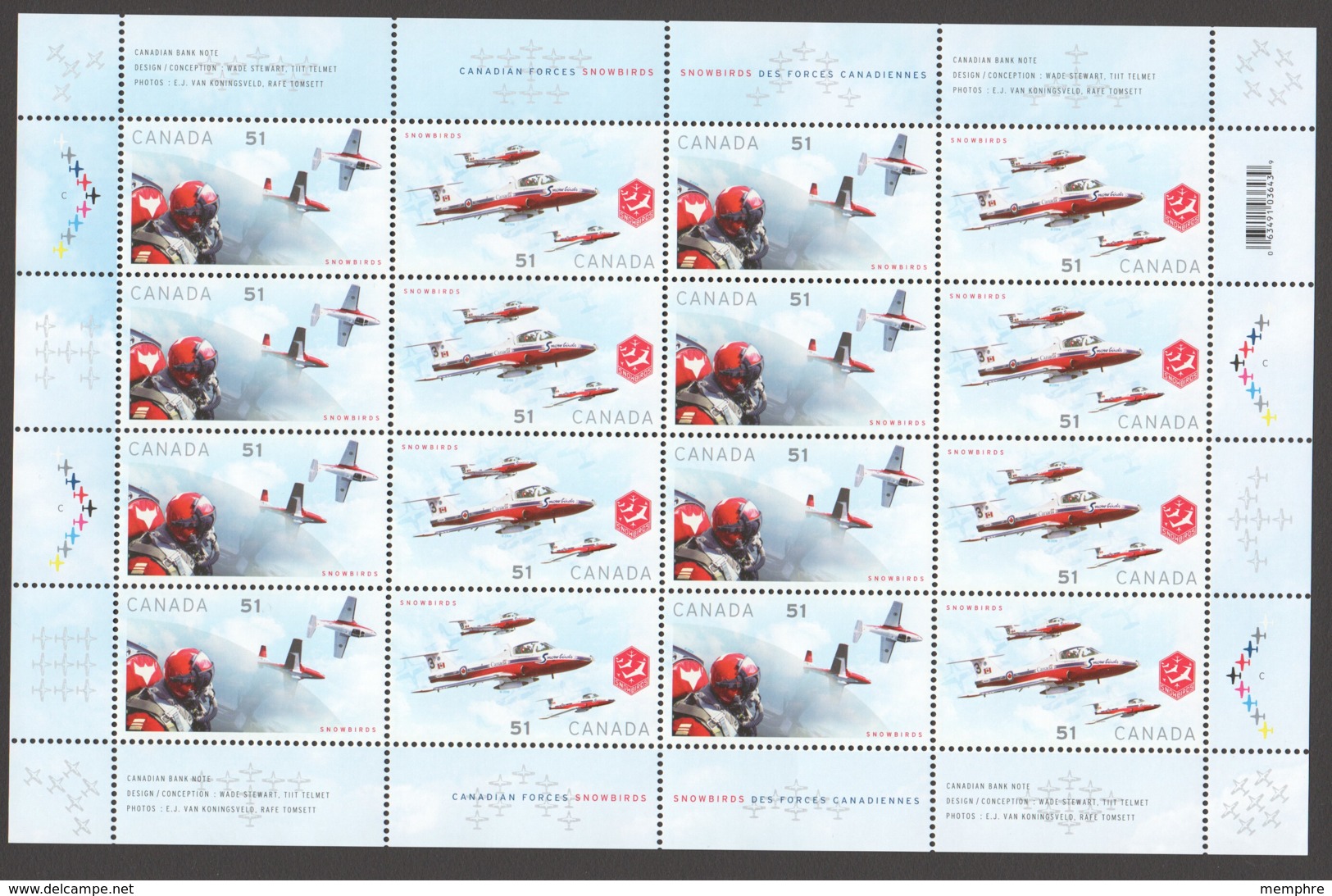 2006  Snowbirds - Air Force Acrobatic Team   -  Complete MNH Sheet Of  8 Se-tenant Pairs  Sc 2158-9 ** - Full Sheets & Multiples