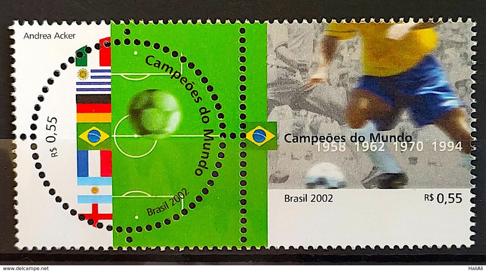 Brazil Stamp C 2449 World Football Champions Seal Flag Italy Uruguay Germany France Argentina England 2002 - Ungebraucht