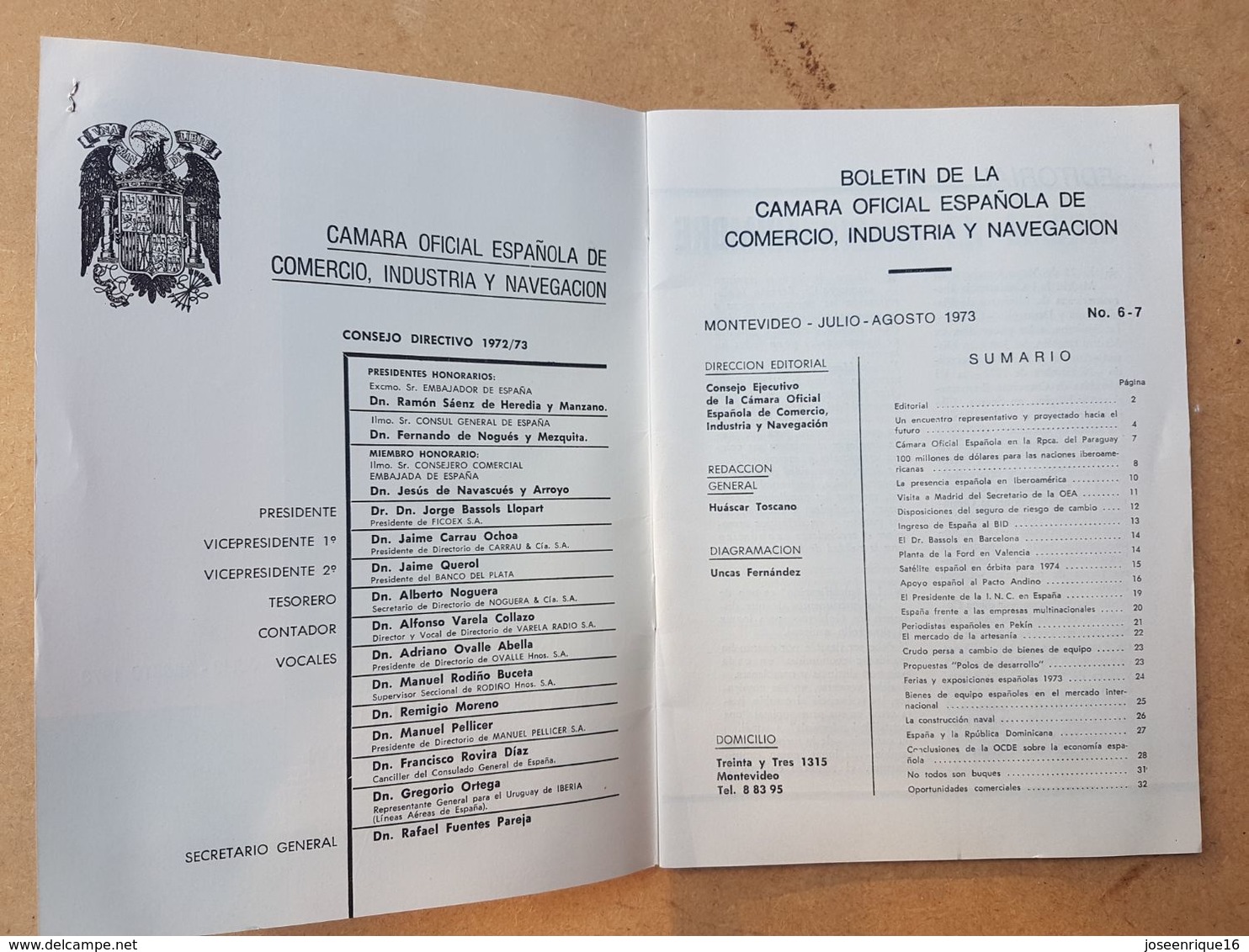 CAMARA OFICIAL ESPAÑOLA DE COMERCIO INDUSTRIA Y NAVEGACION 1973 URUGUAY - Sciences Manuelles