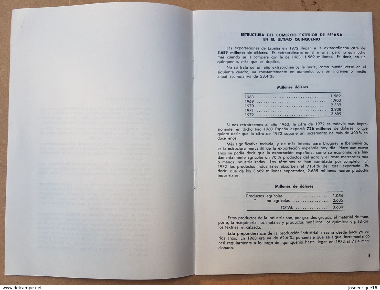 ESTRUCTURA DEL COMERCIO EXTERIOR ESPAÑA 1968 - 1972  JESUS DE NAVASCUES Y ARROYO - Handwetenschappen