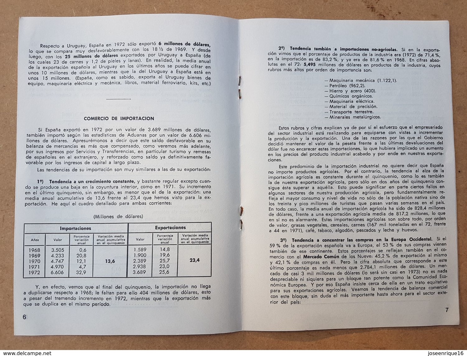 ESTRUCTURA DEL COMERCIO EXTERIOR ESPAÑA 1968 - 1972  JESUS DE NAVASCUES Y ARROYO - Handwetenschappen