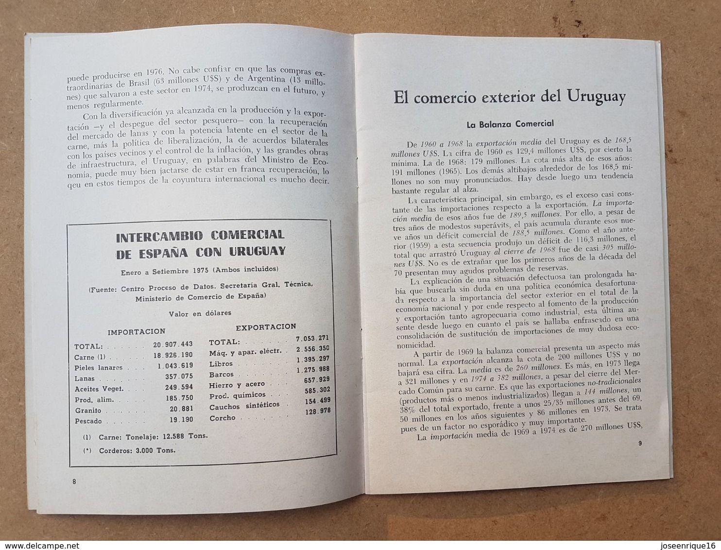 EL COMERCIO EXTERIOR DEL URUGUAY CAMARA ESPAÑOLA DE COMERCIO 1974 JESUS DE NAVASCUES - Ciencias, Manuales, Oficios