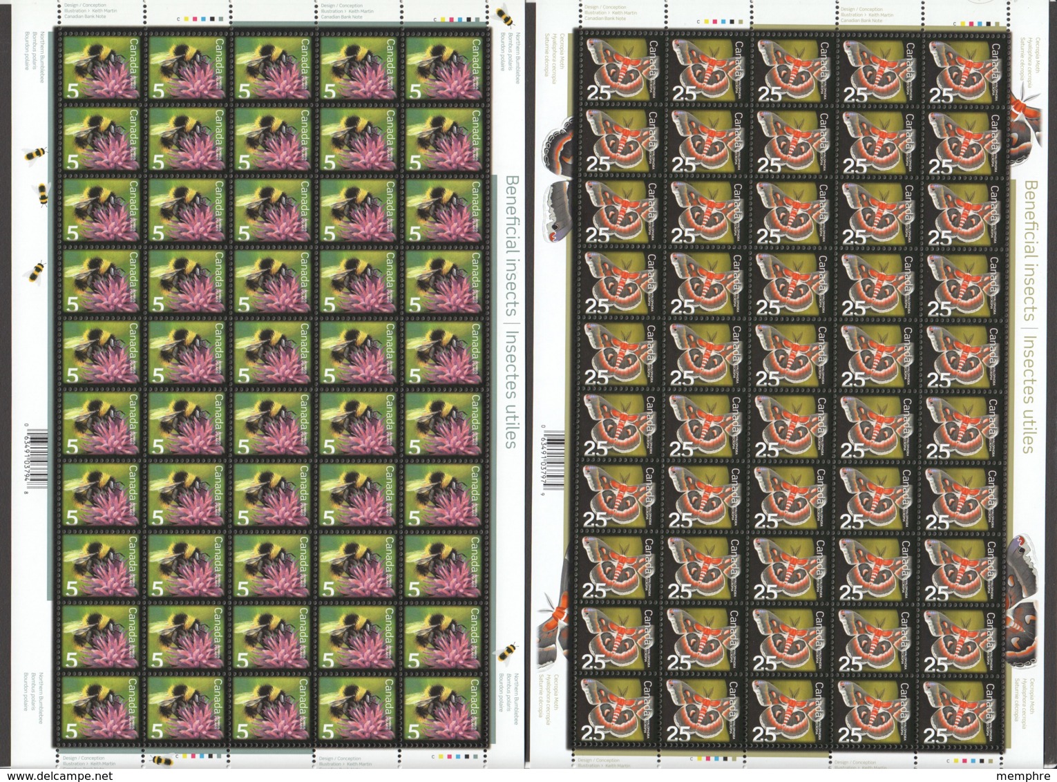 2007  Insects Bumblebee, Moth  Sc 2236i, 2238i TRansparent Gum - Fogli Completi