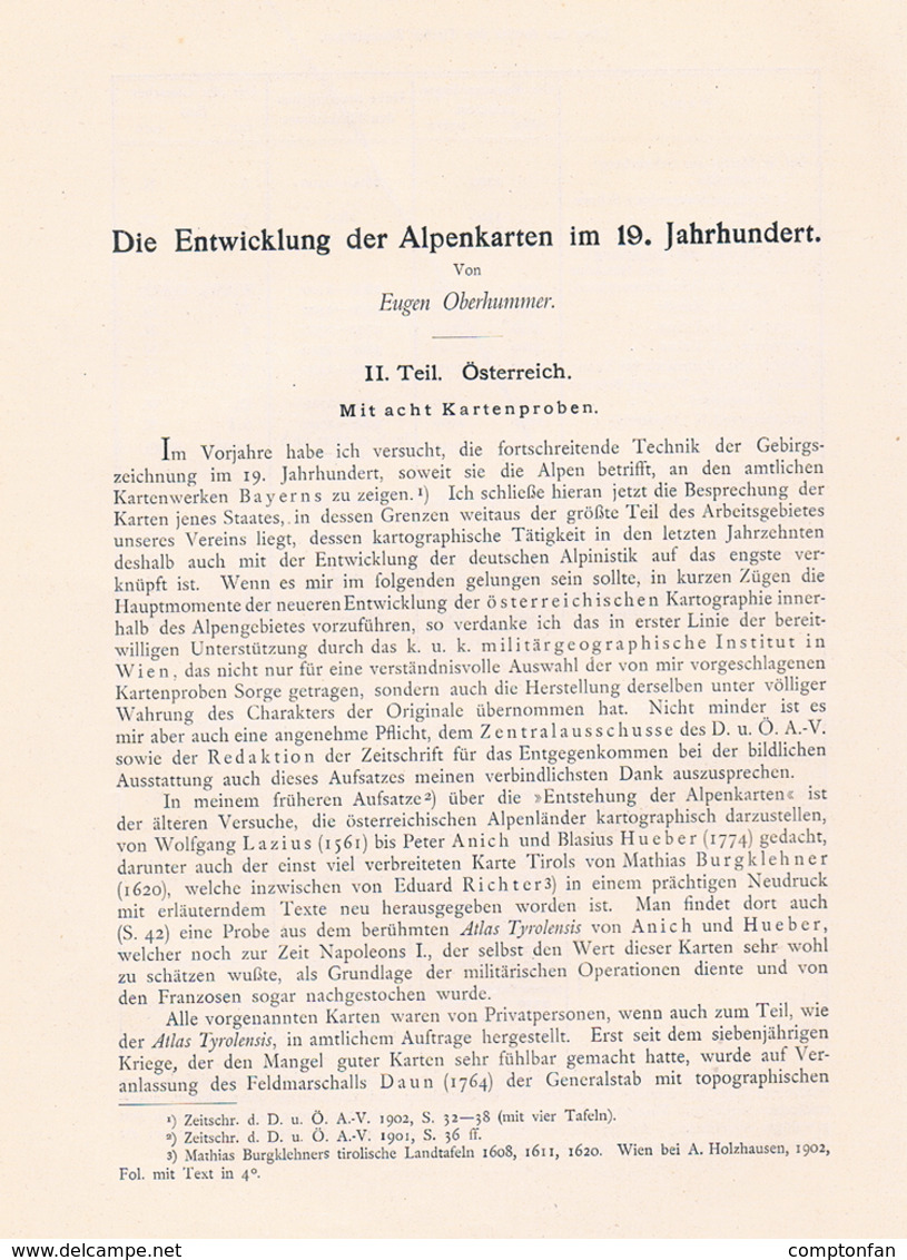 A102 647 - Oberhummer Entwicklung Alpenkarten Österreich Artikel Von 1903 !! - Landkarten