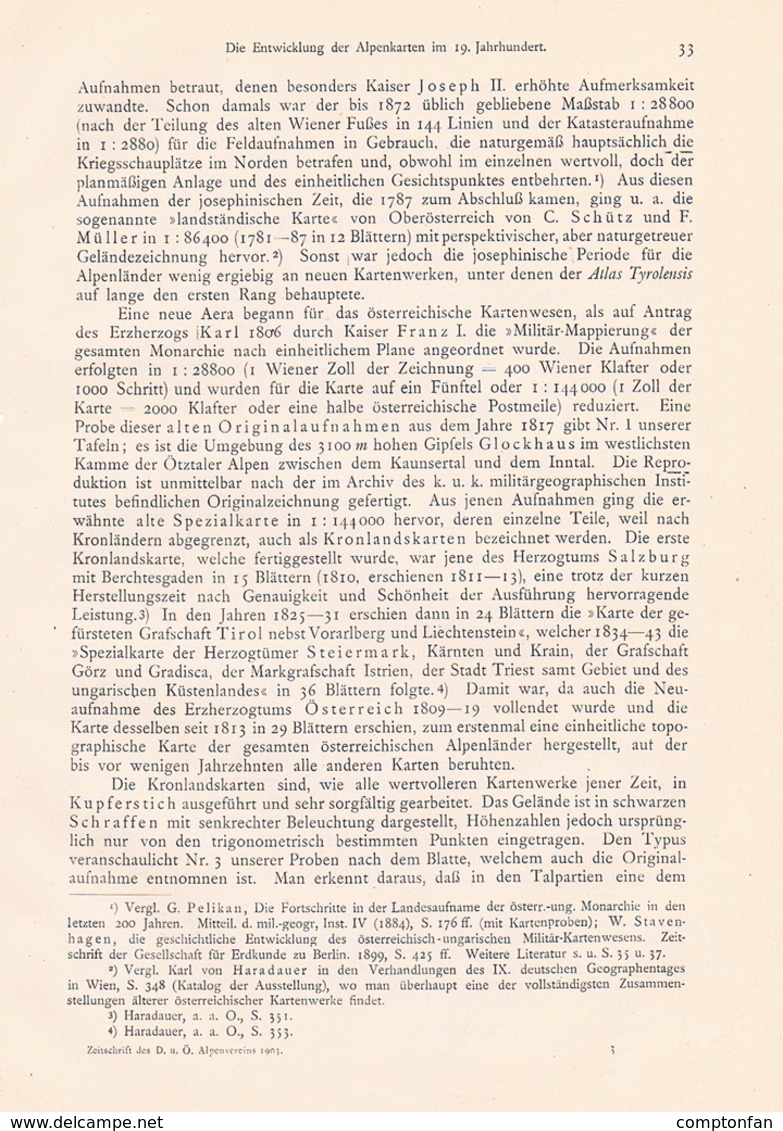 A102 647 - Oberhummer Entwicklung Alpenkarten Österreich Artikel Von 1903 !! - Landkarten