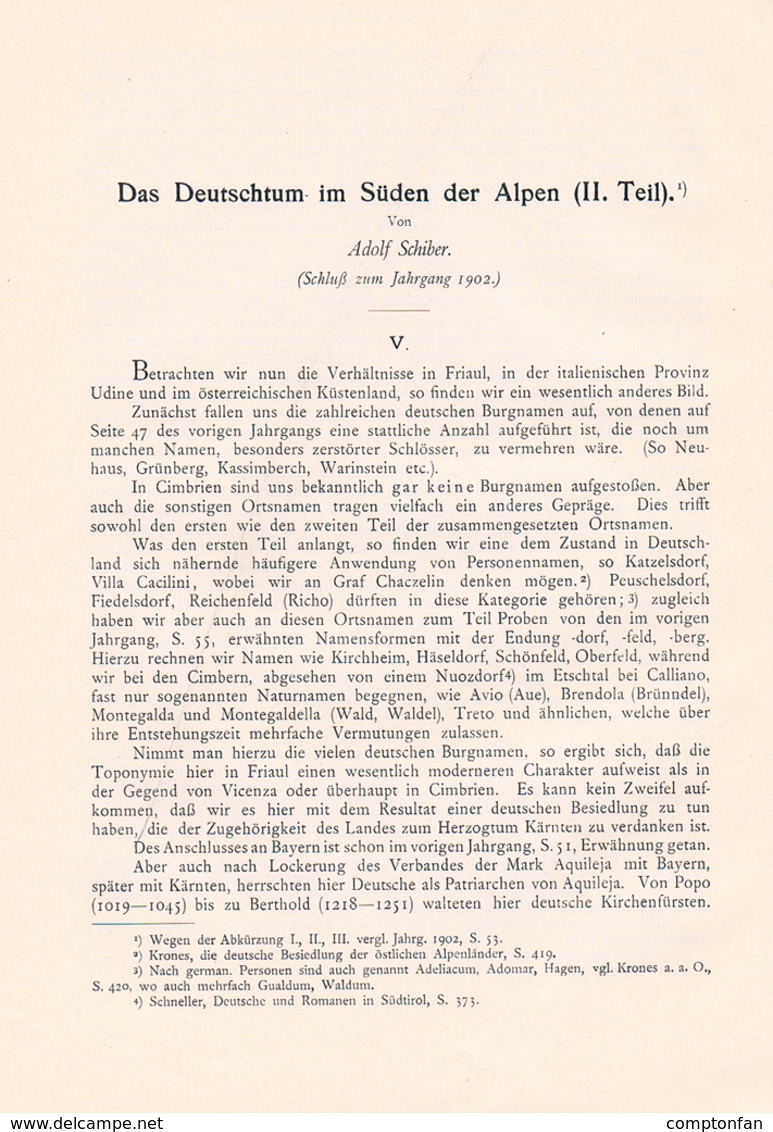 648 - Adolf Schiber Deutschtum Im Süden Der Alpen Etymologie Artikel Von 1903  !! - Politique Contemporaine