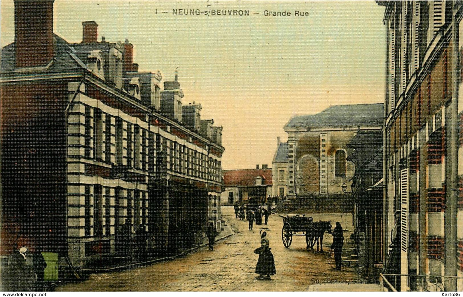 Neung Sur Beuvron * 1909 * Grande Rue * Cpa Toilée Colorisée - Neung Sur Beuvron