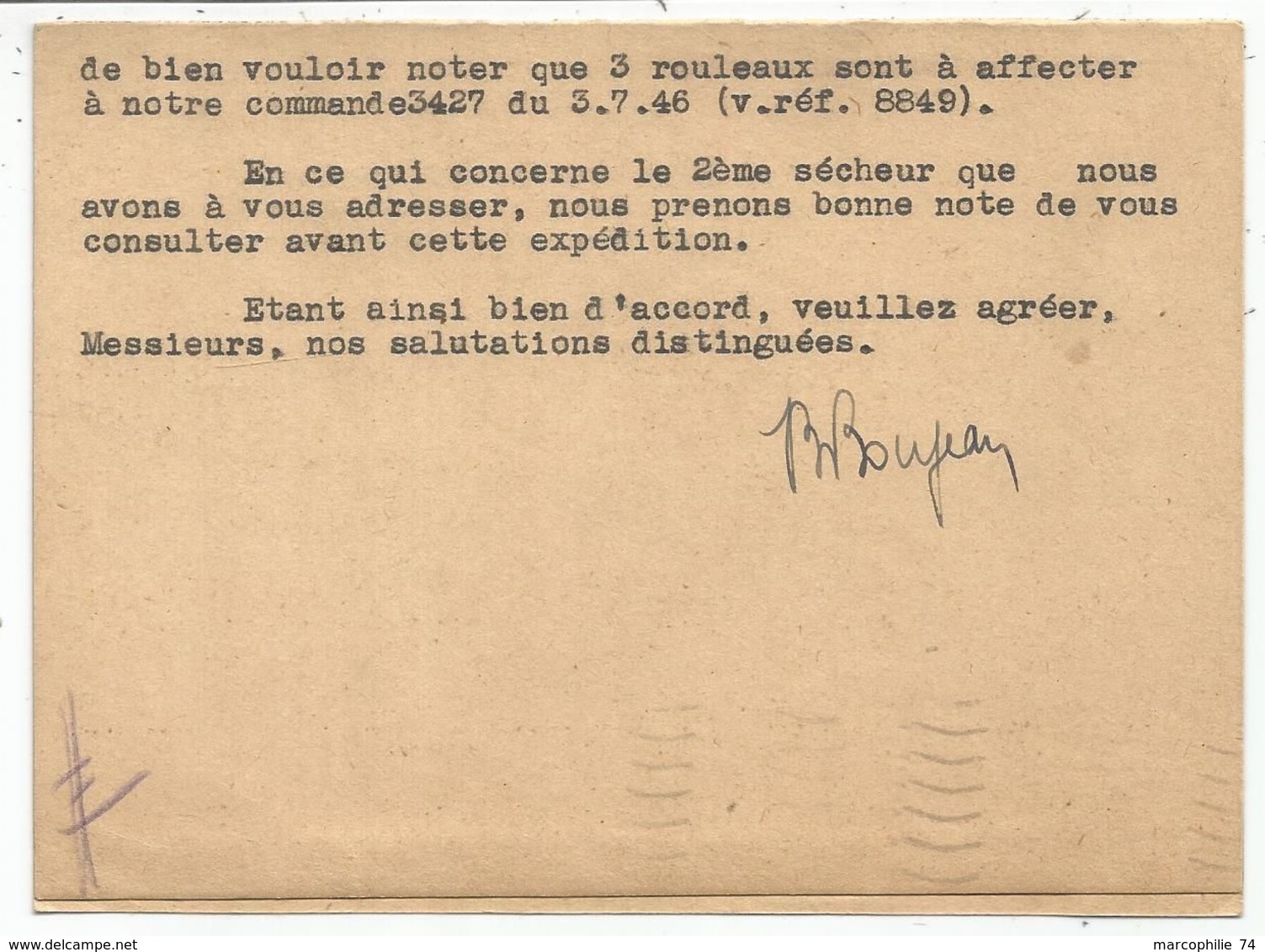 5FR GANDON BLEU SEUL PERFORE NB CARTE PRIVEE ATELIERS NEYRET BEYLIER GRENOBLE ISERE 13.XI.1947 - 1941-66 Stemmi E Stendardi