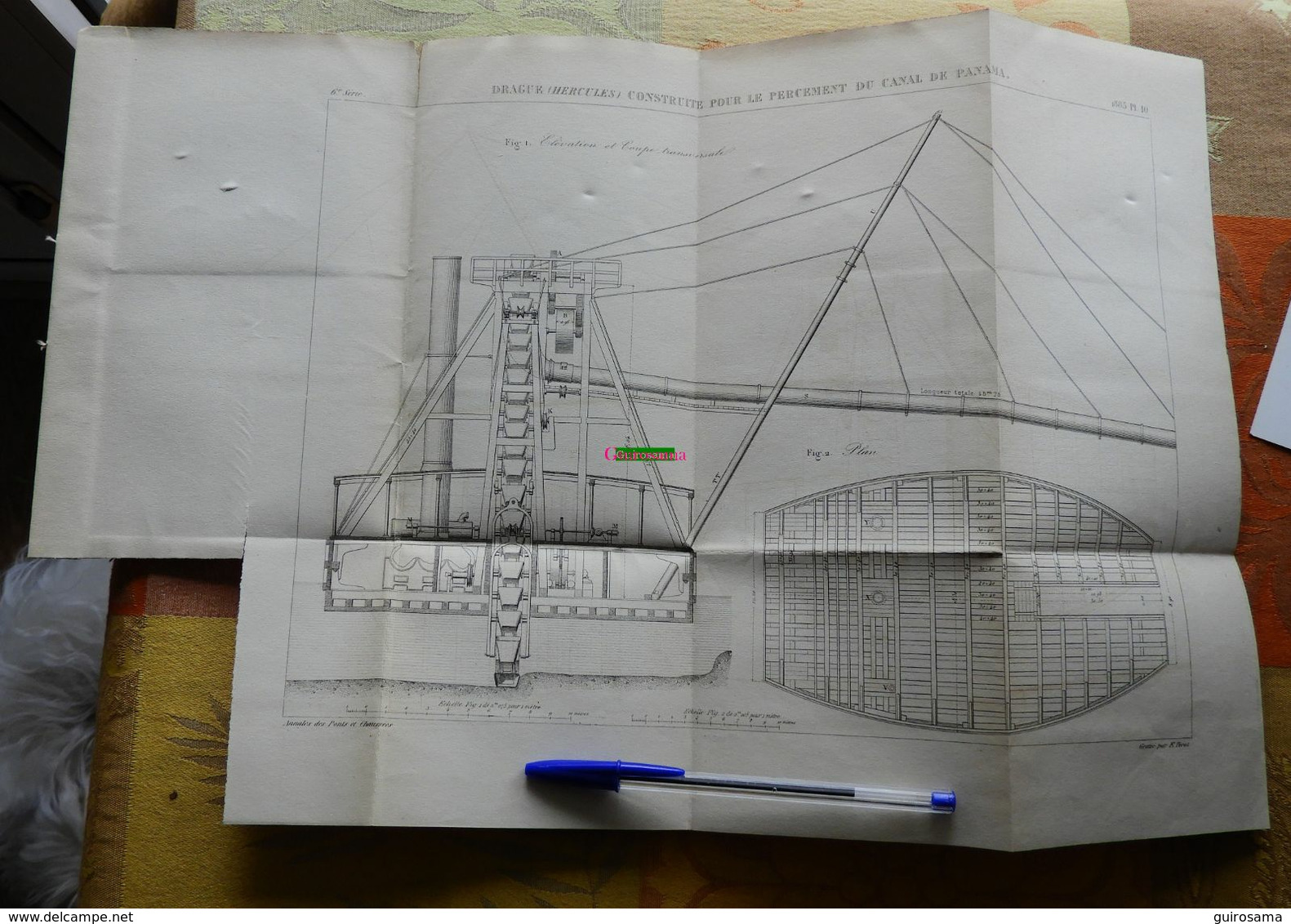 Drague (Hercules) Construite Pour Le Percement Du Canal De Panama - 1885 -  Lot De 2 Planches - Maschinen