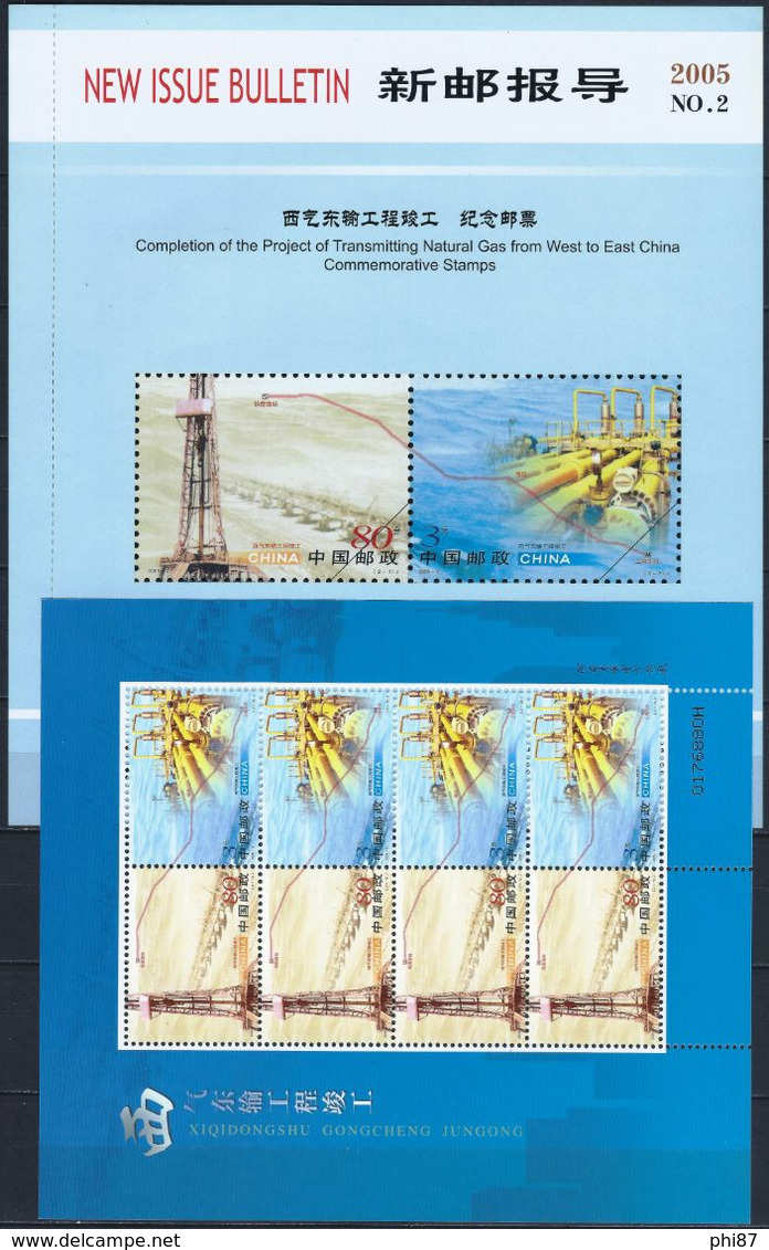 CHINE - ANNÉE 2005 -  FEUILLET DE 4 SE TENANT N° 4238/4239 - ACHÈVEMENT DU GAZODUC OUEST-EST - NEUF** MNH - Oil