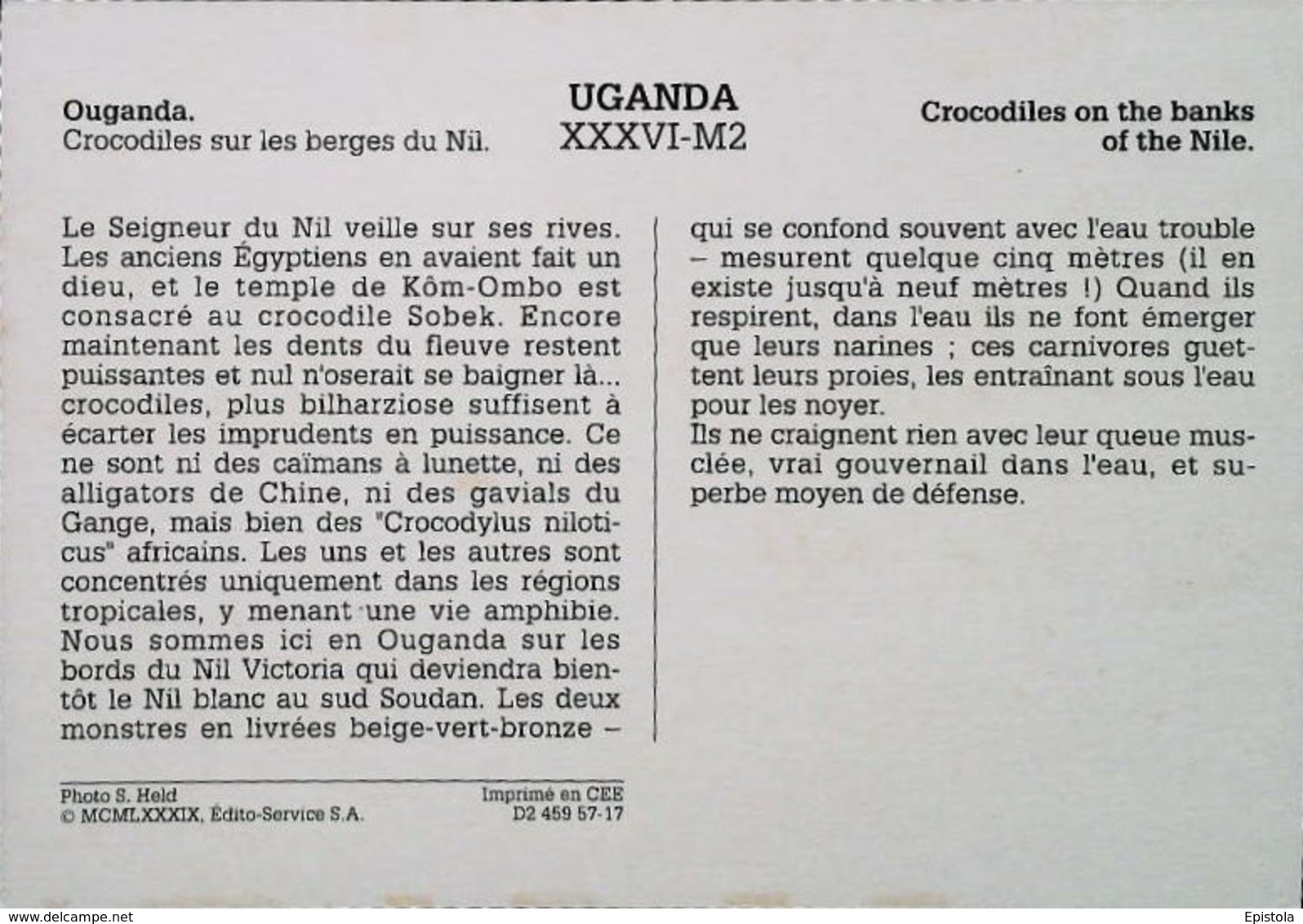 Ouganda   Crocodiles  - Années 1980s - Ouganda