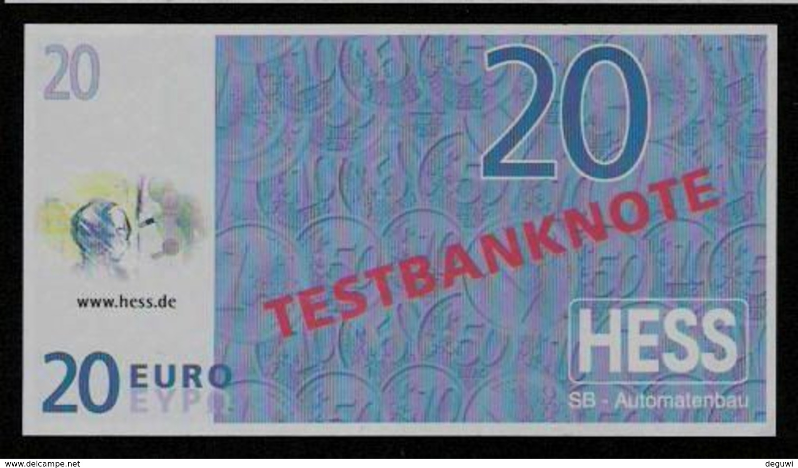 Test Note HESS Testnote, 20 EURO, Beids. Druck, RRR, UNC - Andere & Zonder Classificatie