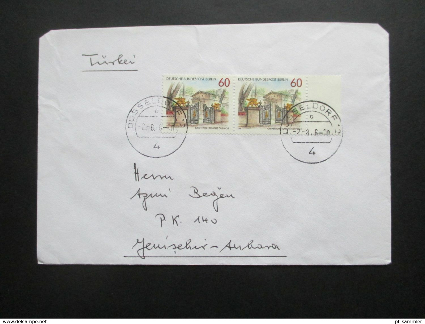 Berlin 1986 Portale Und Tore Nr. 762 MeF Waag. Paar Seitenrand Auslandsbrief Von Düsseldorf In Die Türkei - Briefe U. Dokumente