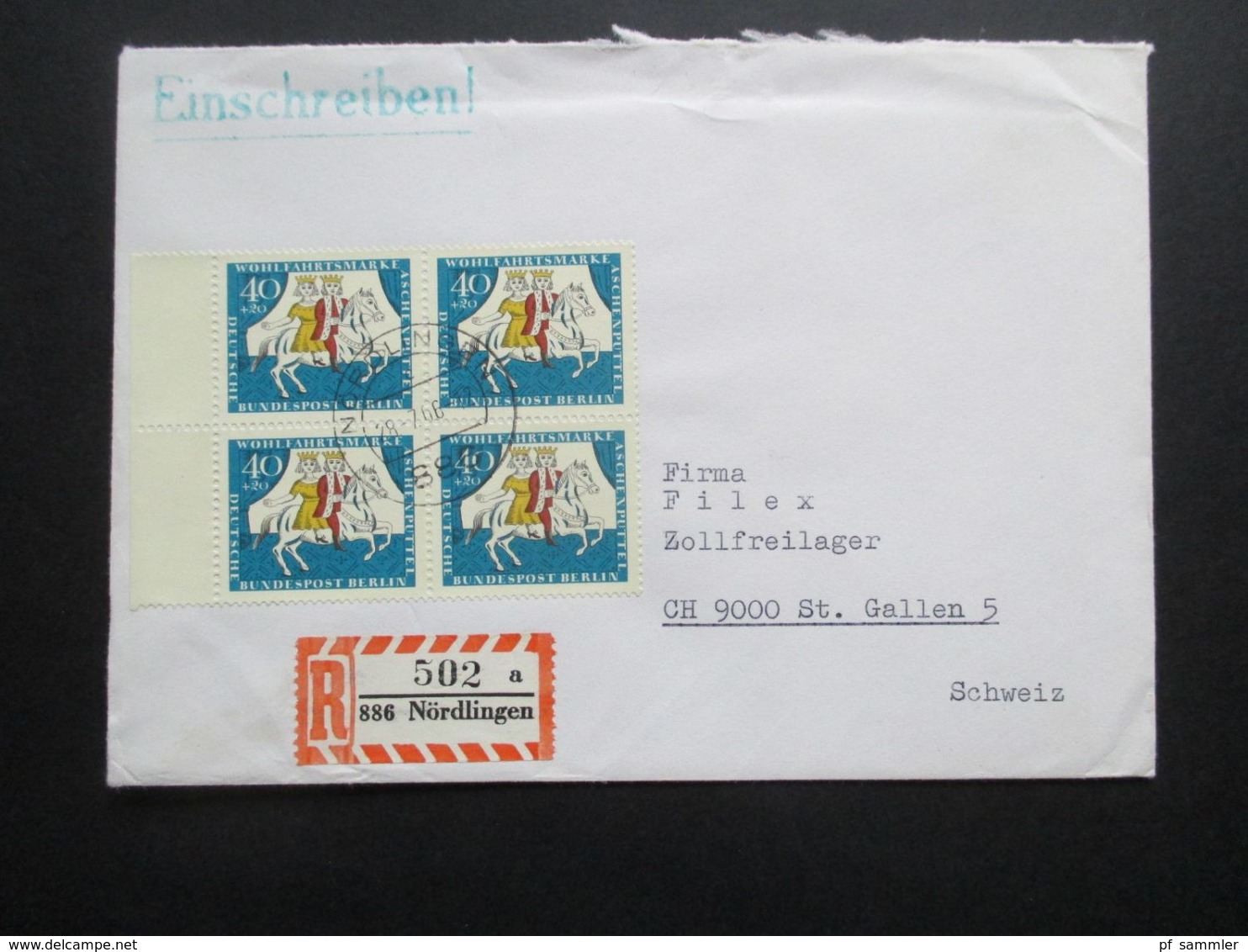 Berlin 1965 Wohlfahrt Märchen Nr. 269 Als Viererblock Vom Seitenrand Einschreiben Auslandsbrief In Die Schweiz - Storia Postale