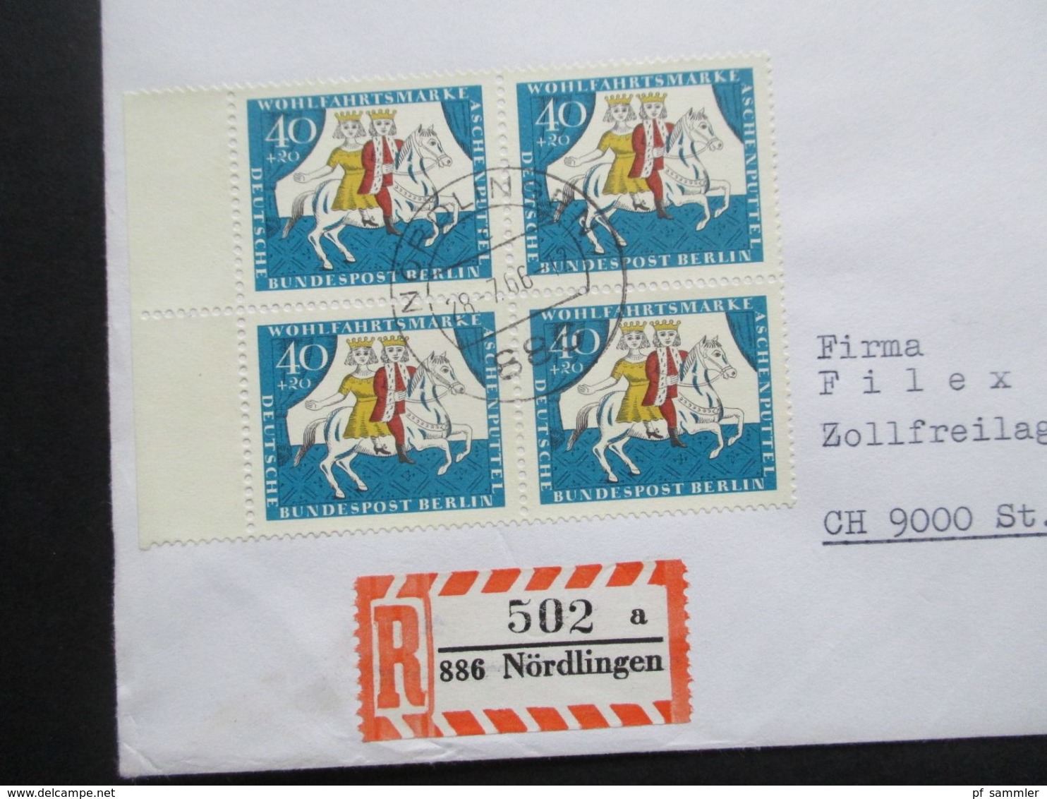 Berlin 1965 Wohlfahrt Märchen Nr. 269 Als Viererblock Vom Seitenrand Einschreiben Auslandsbrief In Die Schweiz - Storia Postale