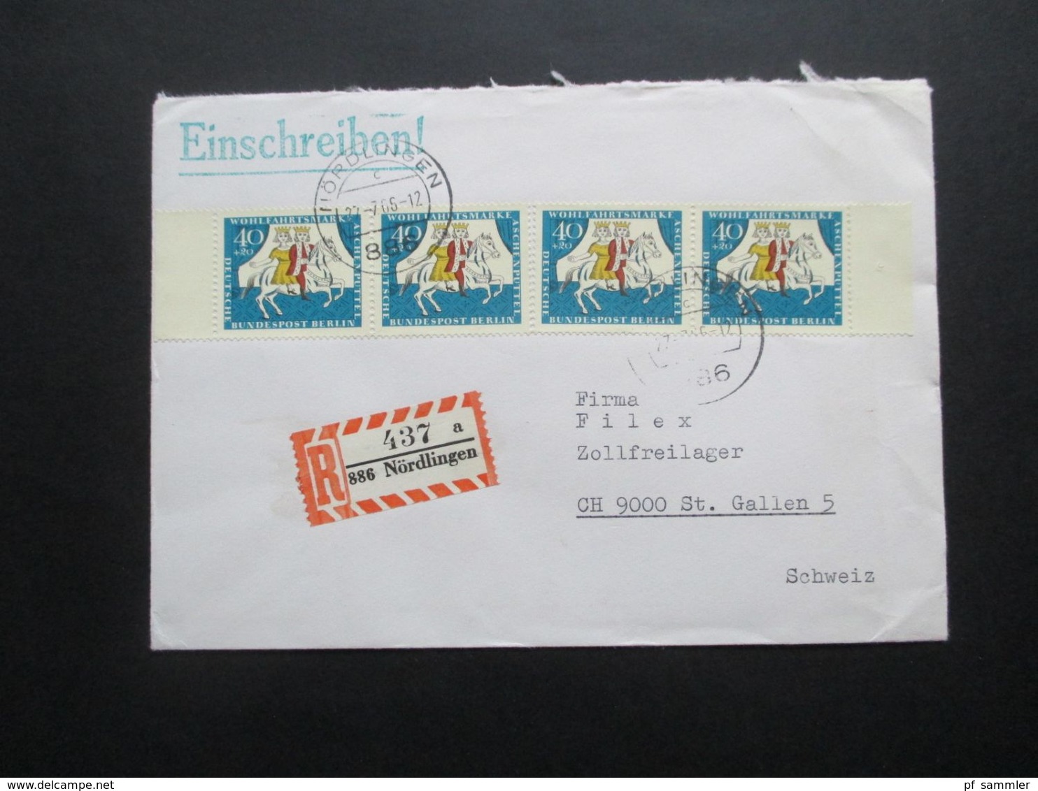 Berlin 1965 Wohlfahrt Märchen Nr. 269 2 Waag. Paare Jeweils Vom Seitenrand Einschreiben Auslandsbrief In Die Schweiz - Cartas & Documentos