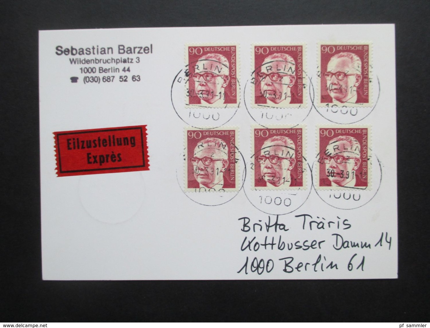 Berlin 1970 Heinemann Nr. 368 (6) MeF Eilzustellung Express Berlin Ortsbrief / Orts PK - Storia Postale