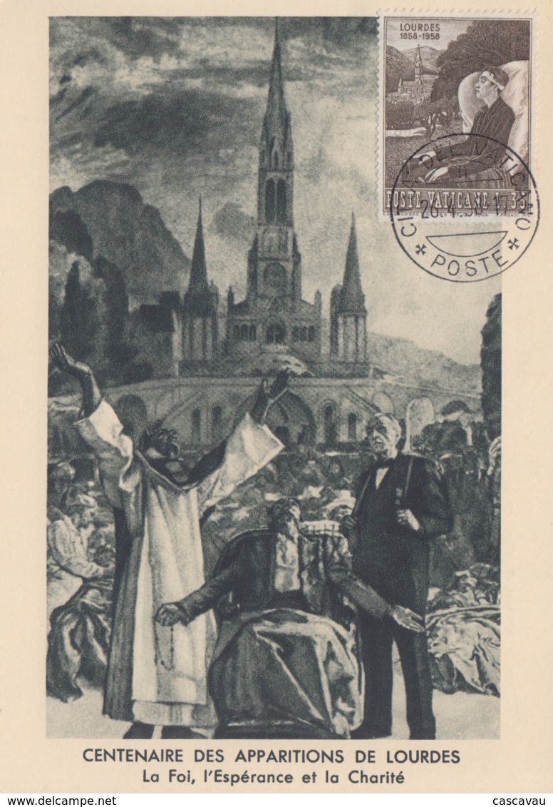 Carte  Maximum  1er  Jour   VATICAN    Centenaire  Des  Apparitions  De   LOURDES   1958 - Cartas Máxima