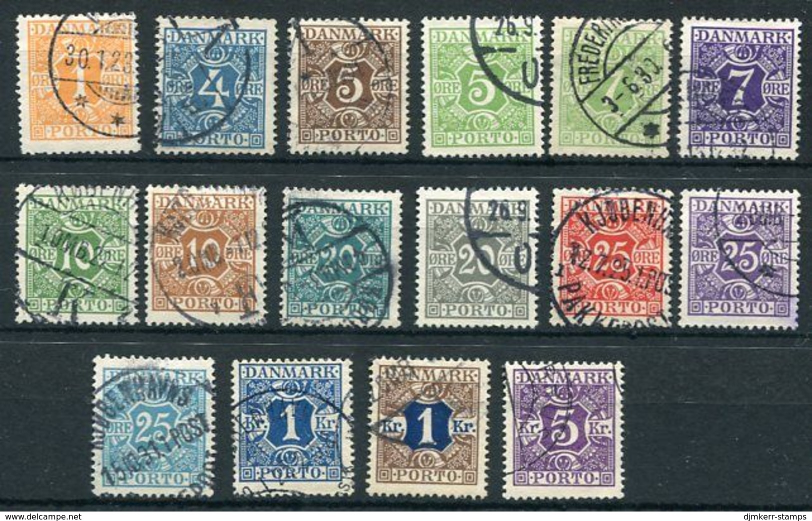 DENMARK 1921-30 Postage Due Set With Crown Watermark, Used.  Michel Porto 9-24 - Postage Due