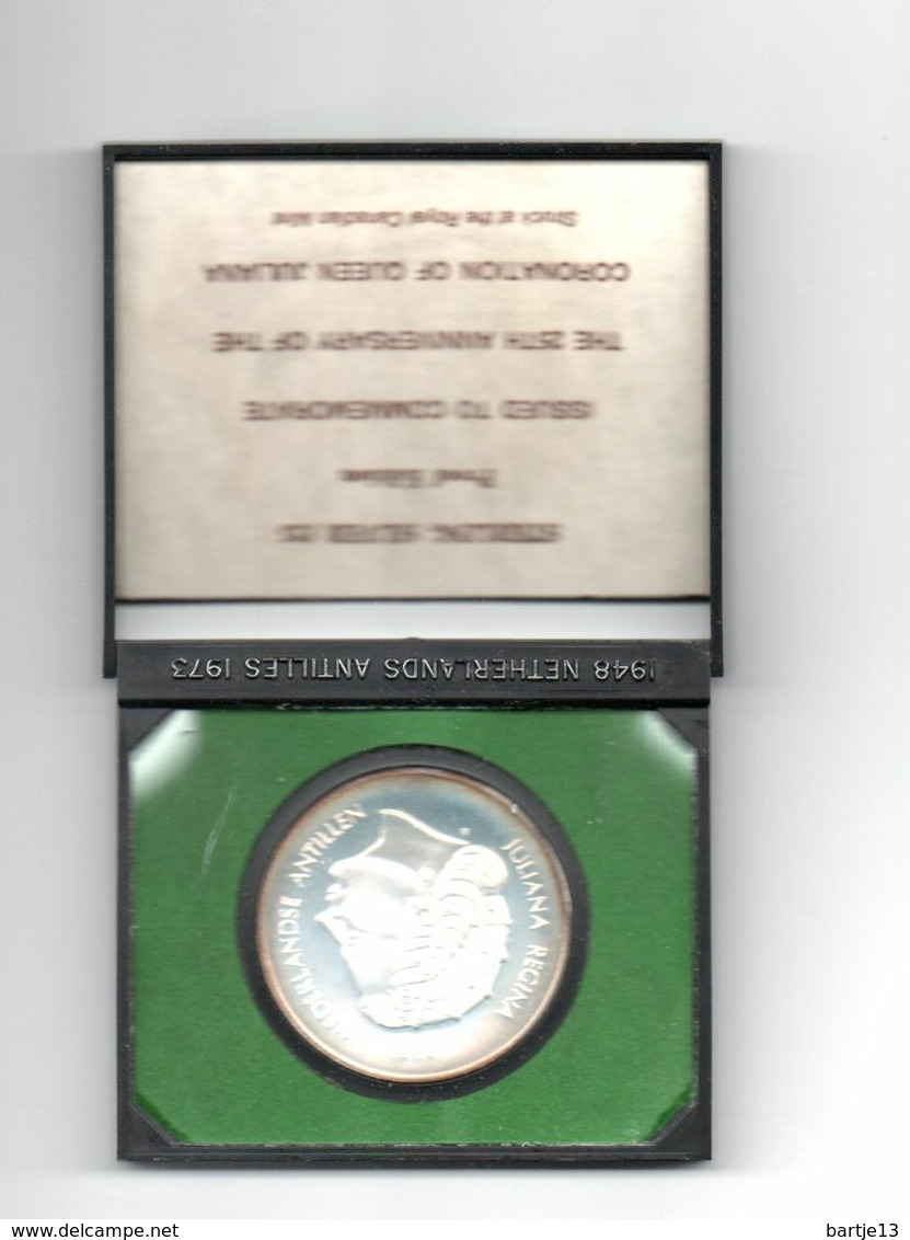 NEDERLANDSE ANTILLEN 25 GULDEN 1973 ZILVER PROOF 25 JAAR KONINGIN JULIANA - Nederlandse Antillen