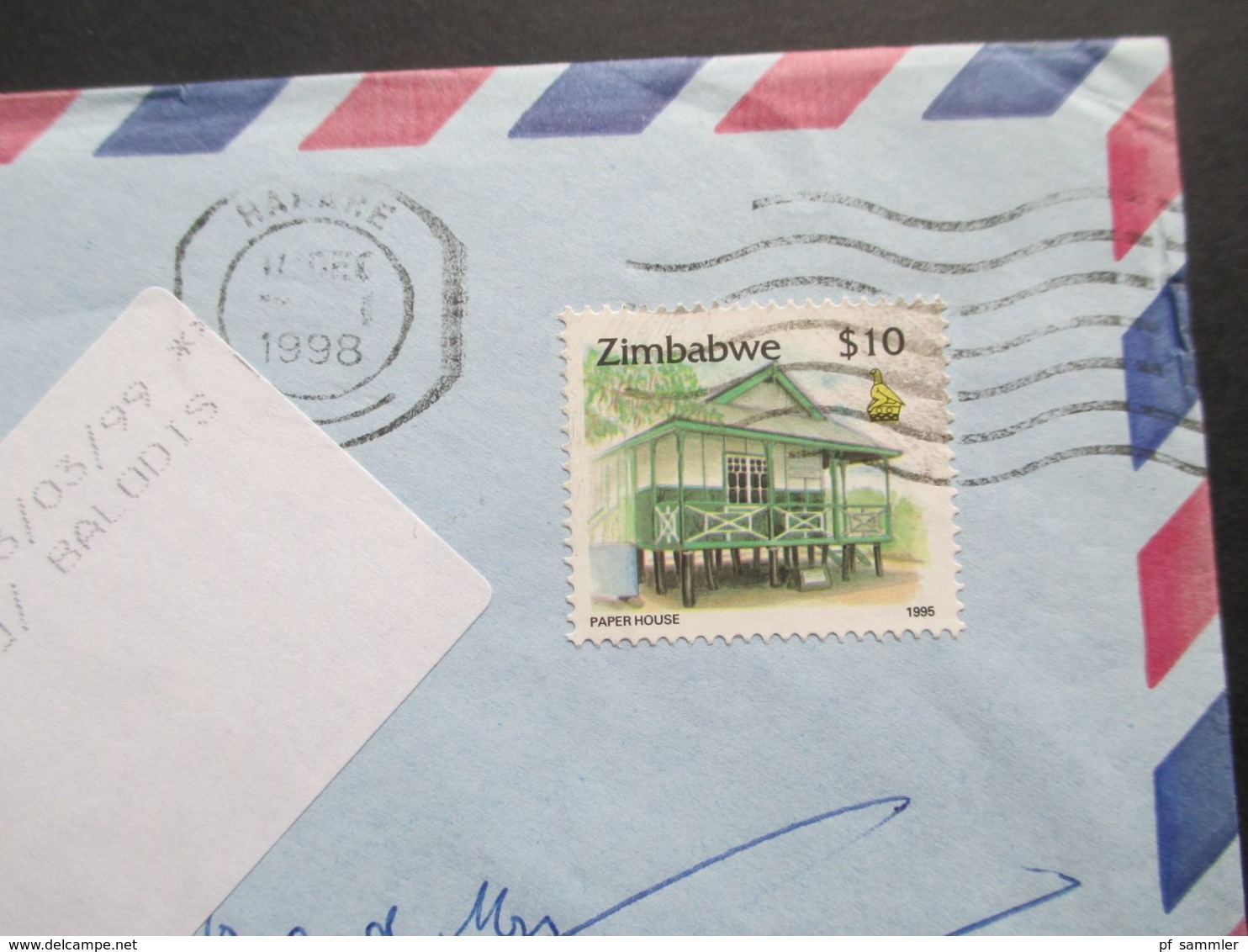 Zimbabwe 1998 Luftpost Nach Australien Klebezettel Redirected Mail Only Balodis, (Miervaldis) / Balodis Ausma - Zimbabwe (1980-...)