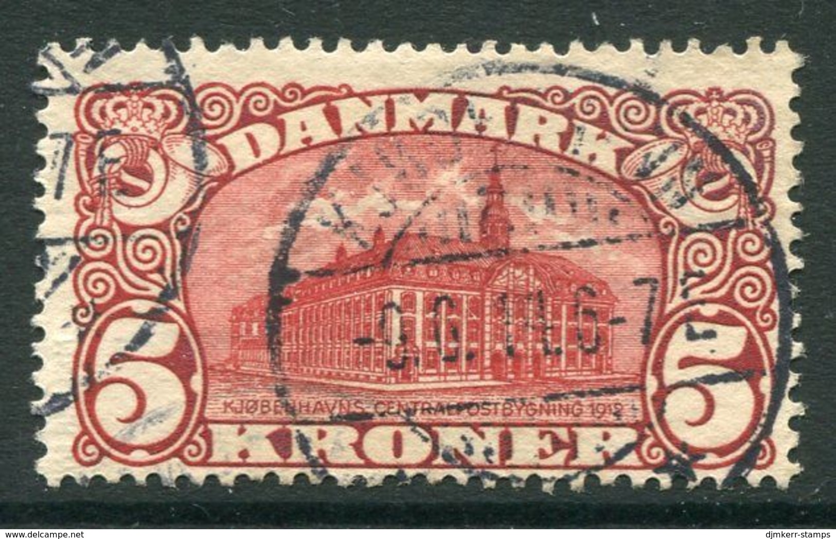 DENMARK 1912 Head Post Office 5 Kr. Crown Watermark, Used, Signed Møller BPP.  Michel 66 - Usati